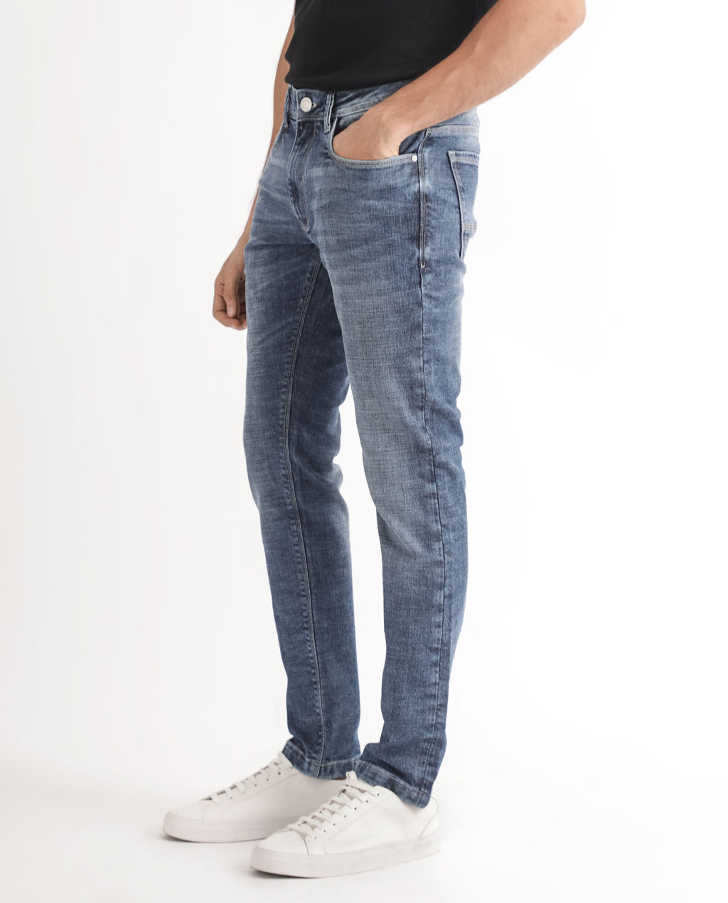 Rare Rabbit Men's Arten Blue Cotton Plain Hawk Slim Fit Jeans