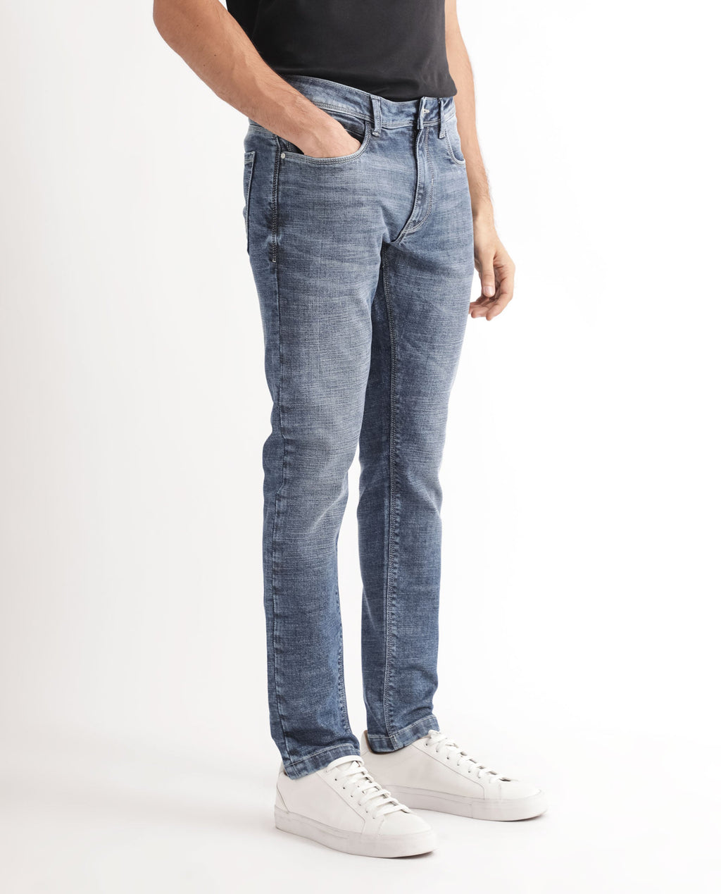 Rare Rabbit Men's Arten Blue Cotton Plain Hawk Slim Fit Jeans