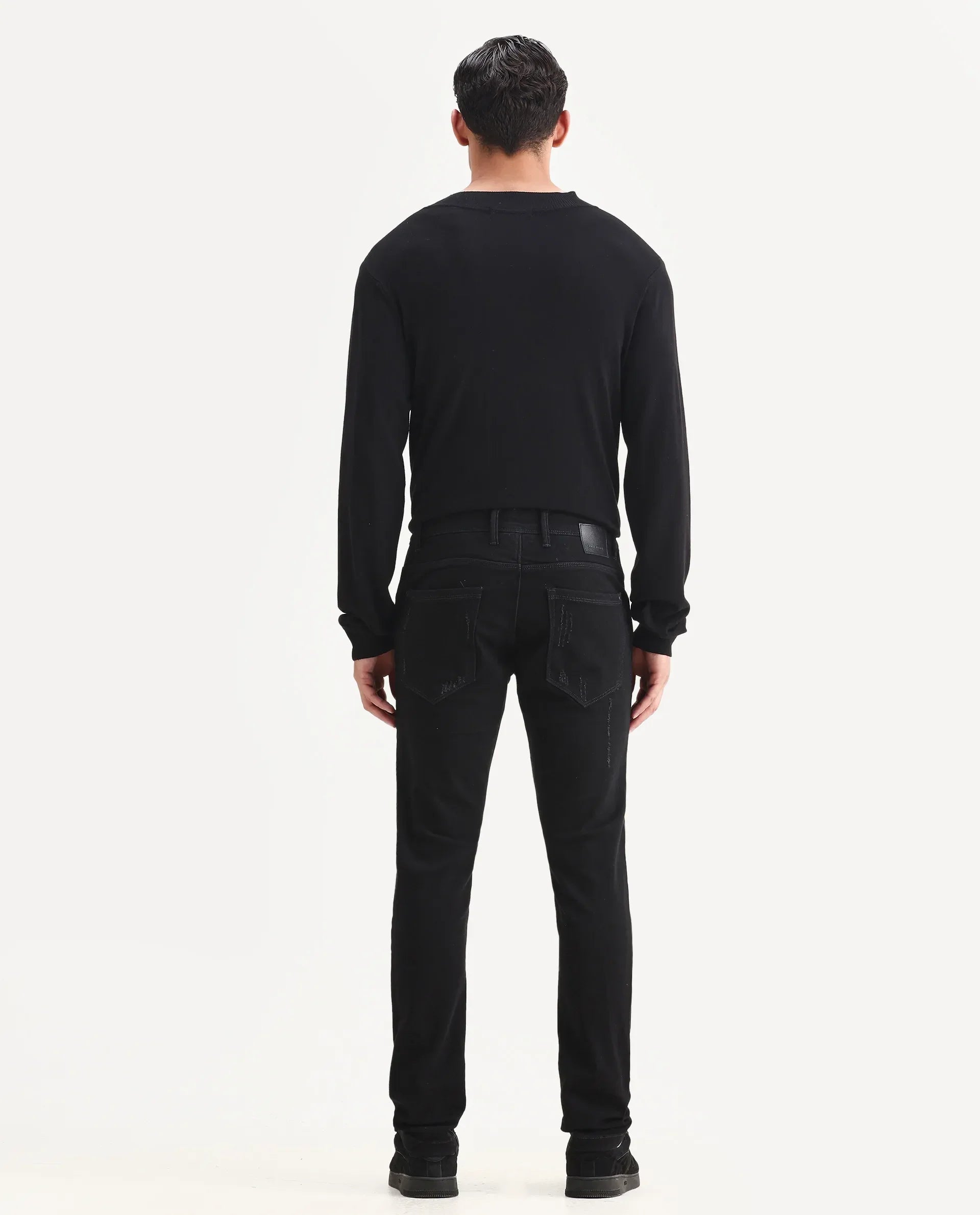 Rare Rabbit Men's Astral Black Cotton Plain Hawk Slim Fit Jeans