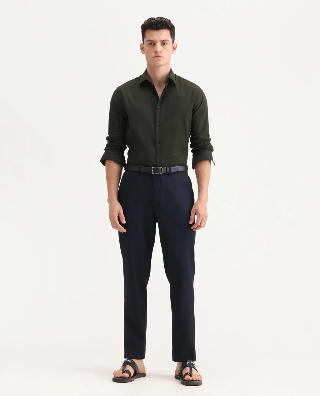 Rare Rabbit Men's Austin Beige Cotton Plain Relaxed Fit Trouser
