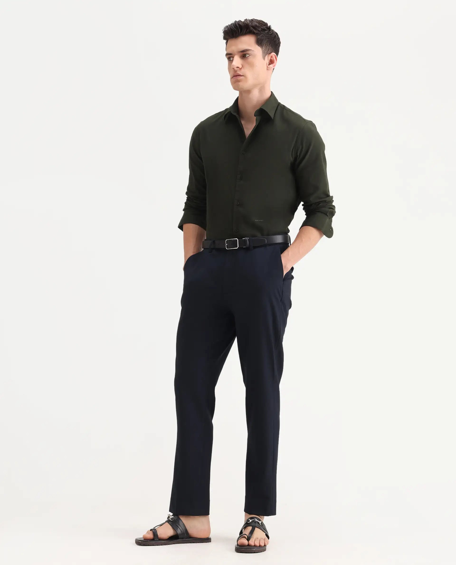 Rare Rabbit Men's Austin Beige Cotton Plain Relaxed Fit Trouser