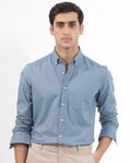 Rare Rabbit Men's Auxfo Blue Cotton Plain Regular Fit Full Sleeve Button-Down Collar Shirt