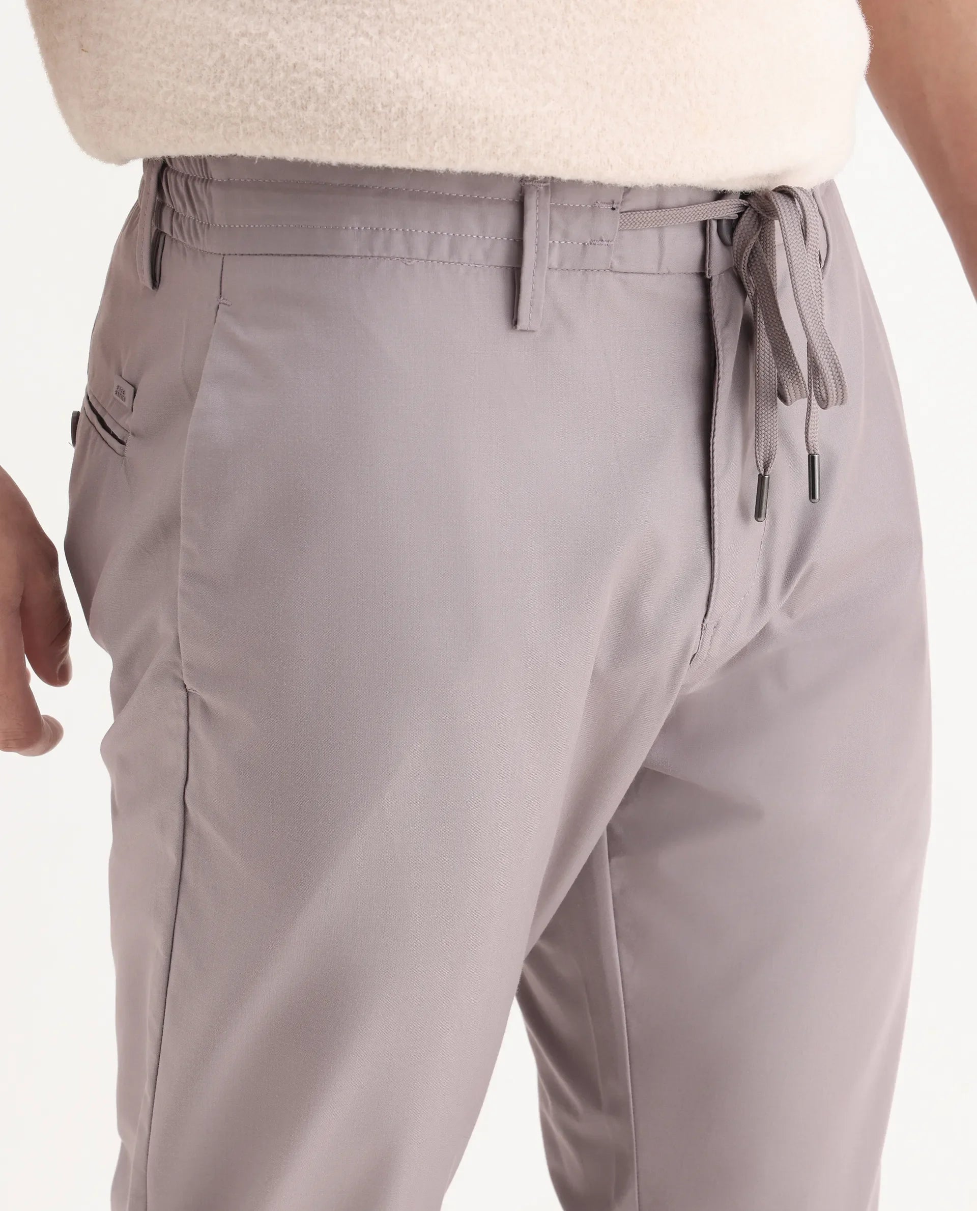 Rare Rabbit Men's Aux Light Purple Polyester Plain Regular Fit Trouser