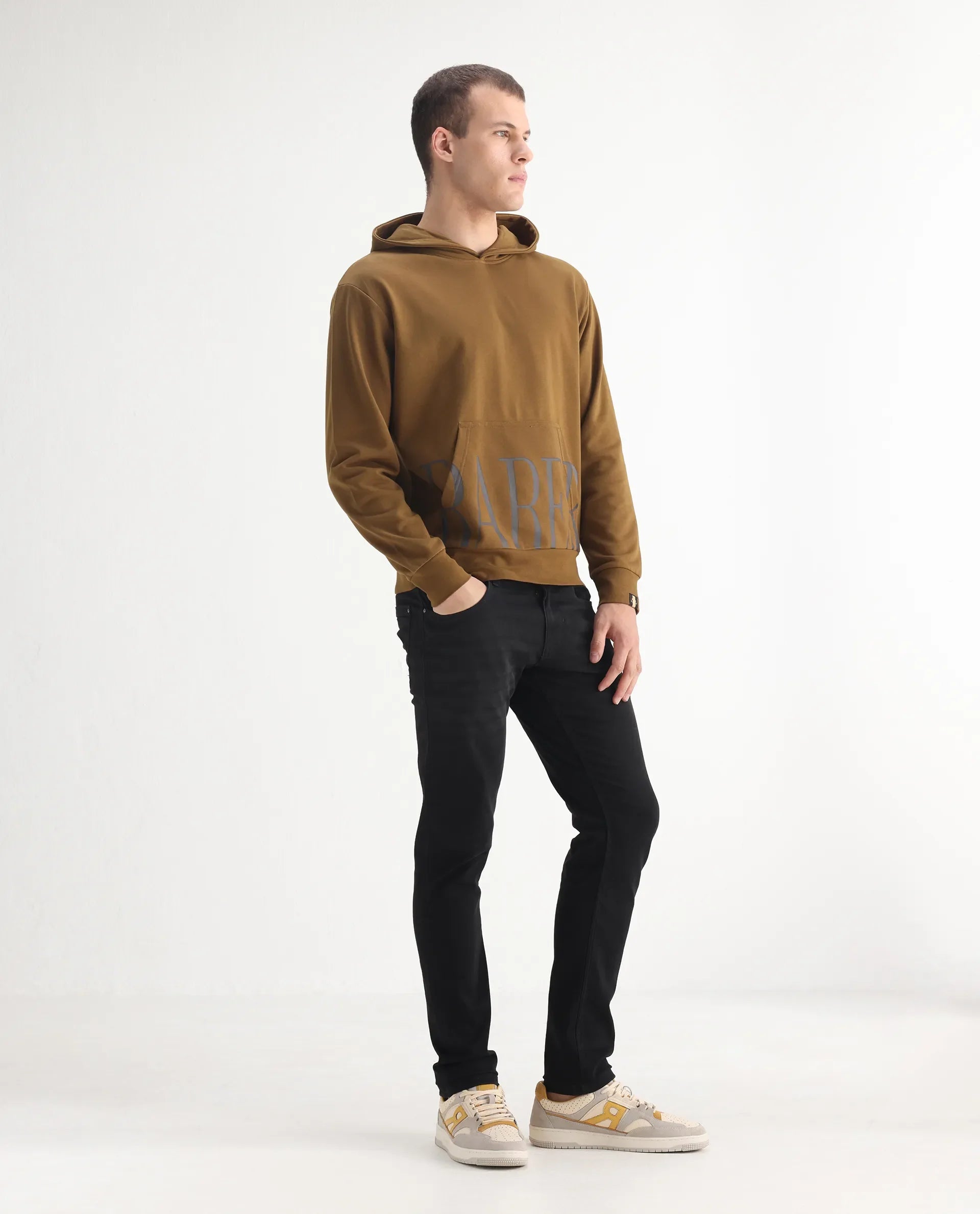 Rare Rabbit Men's Avenue Black Cotton Plain Hawk Slim Fit Jeans