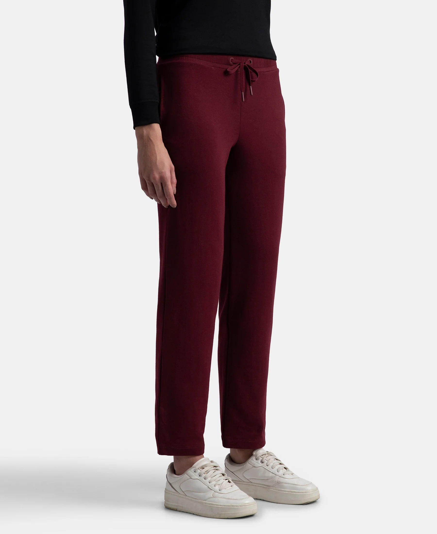 Super Combed Cotton Elastane Stretch French Terry Straight Fit Trackpants with Side Pockets - Tawny Port