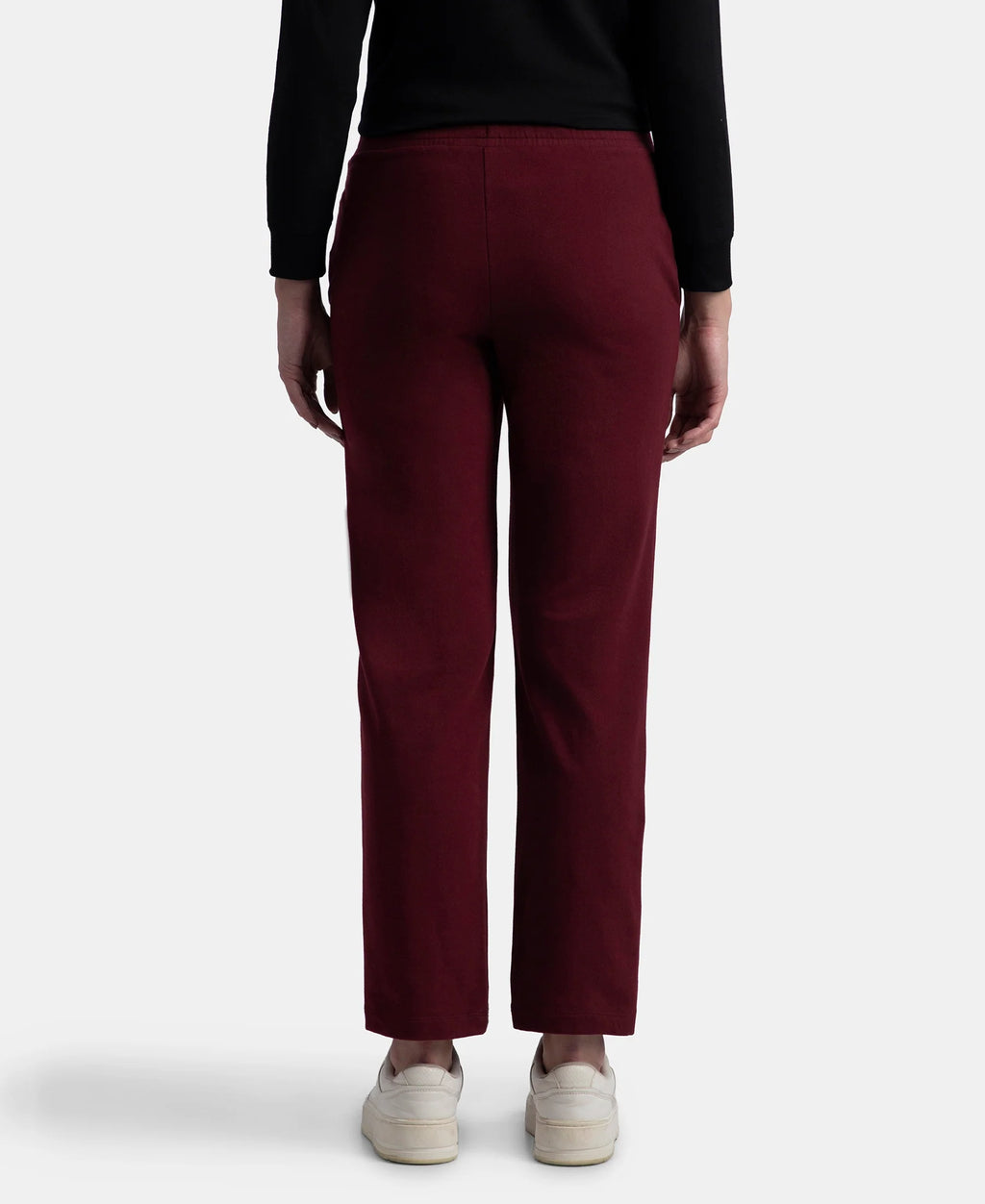 Super Combed Cotton Elastane Stretch French Terry Straight Fit Trackpants with Side Pockets - Tawny Port