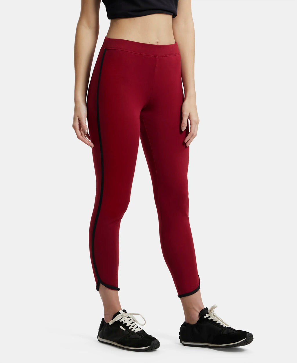 Super Combed Cotton Elastane Stretch Leggings with Contrast Side Piping - Rhubarb