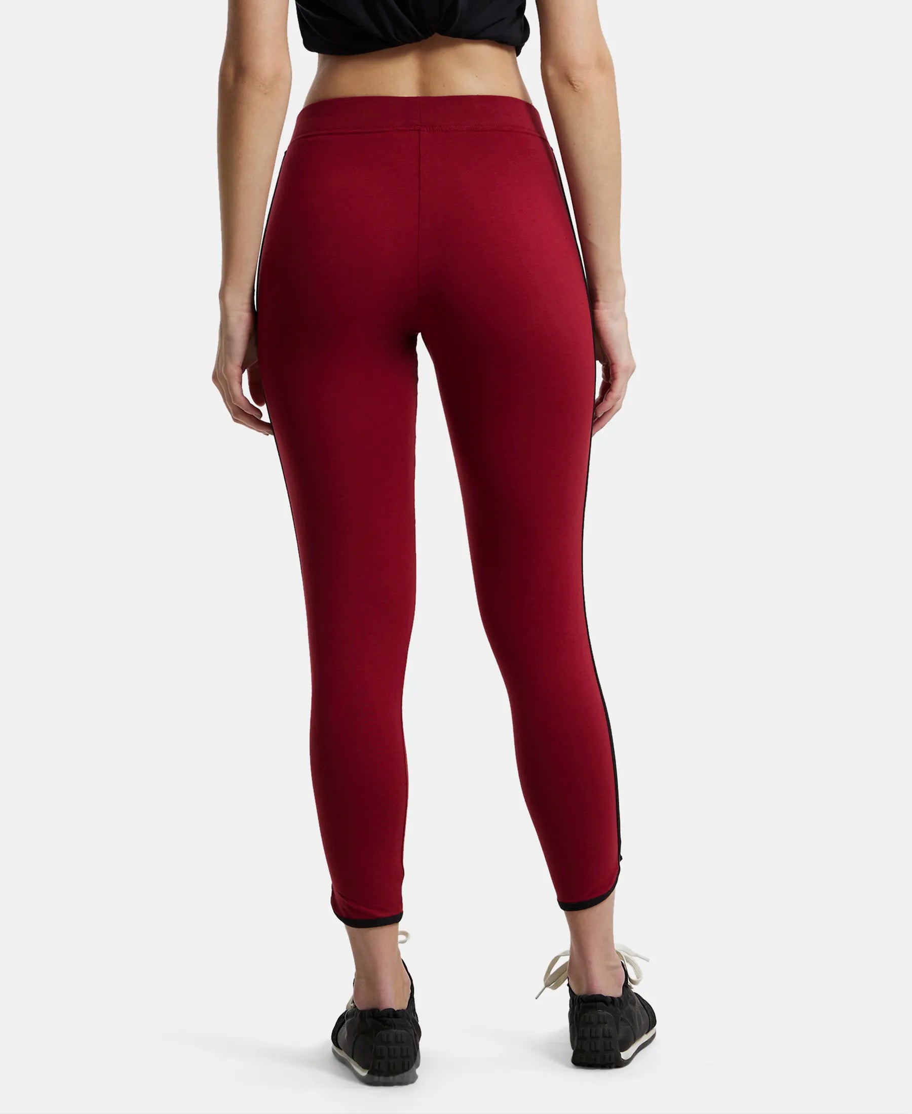 Super Combed Cotton Elastane Stretch Leggings with Contrast Side Piping - Rhubarb