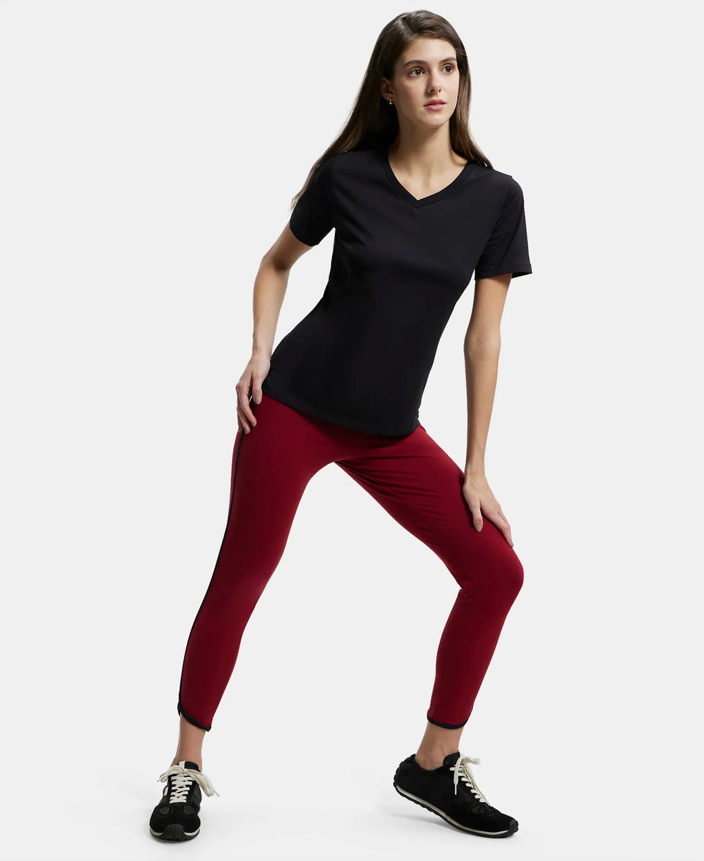 Super Combed Cotton Elastane Stretch Leggings with Contrast Side Piping - Rhubarb