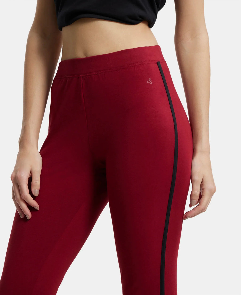 Super Combed Cotton Elastane Stretch Leggings with Contrast Side Piping - Rhubarb