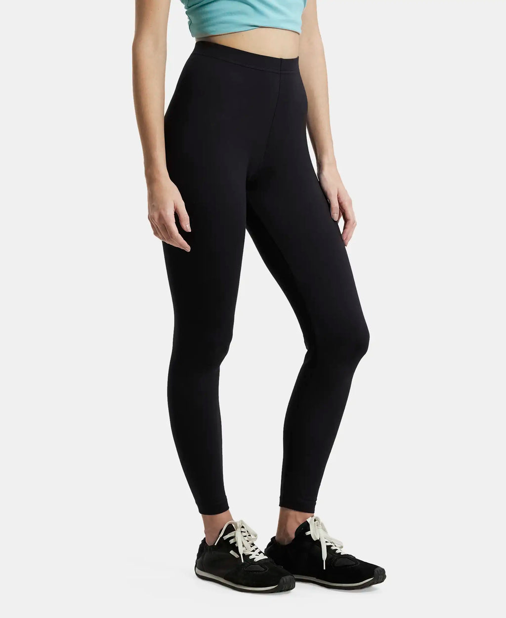 Super Combed Cotton Elastane Stretch Leggings with Ultrasoft Waistband - Black
