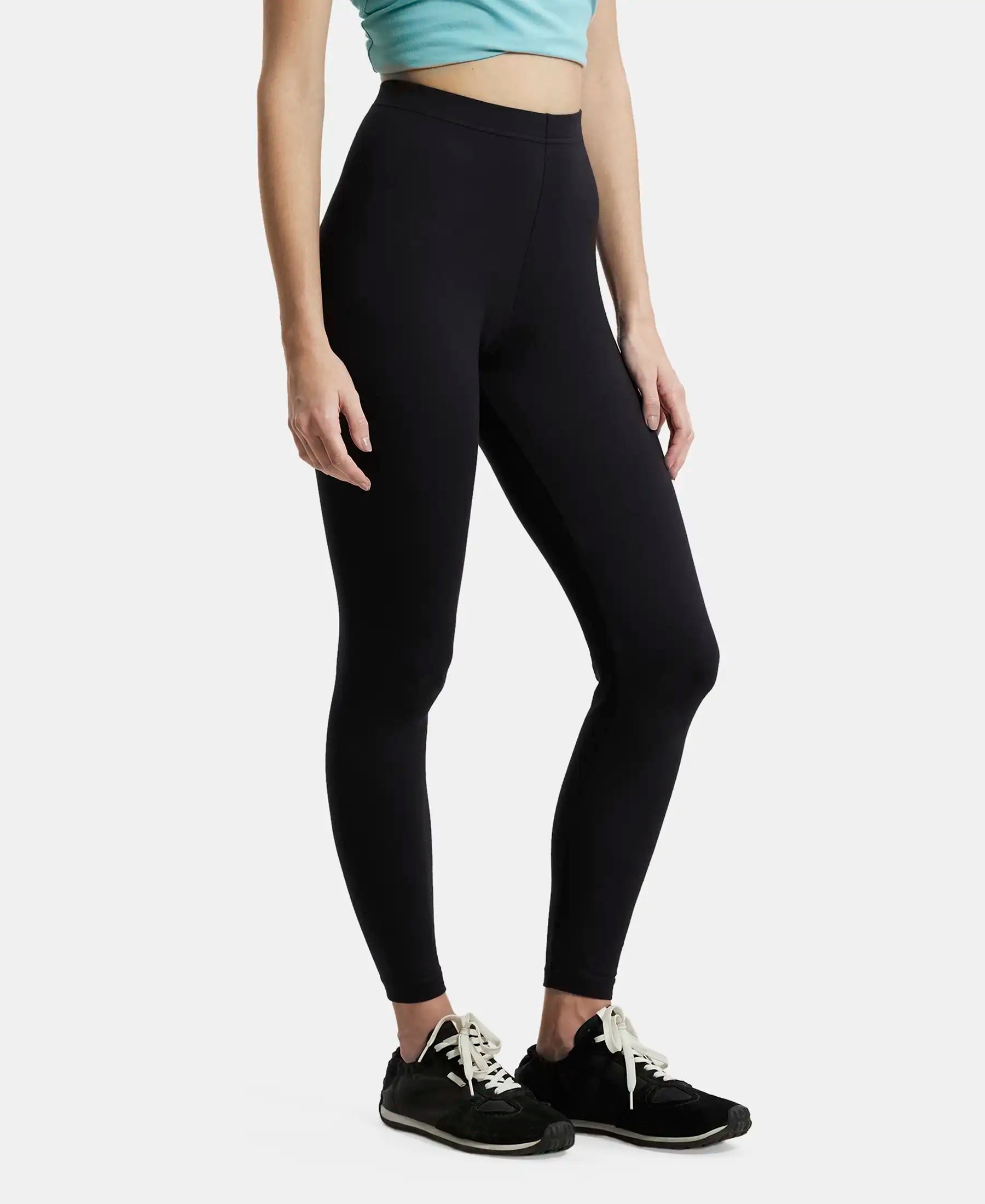 Super Combed Cotton Elastane Stretch Leggings with Ultrasoft Waistband - Black