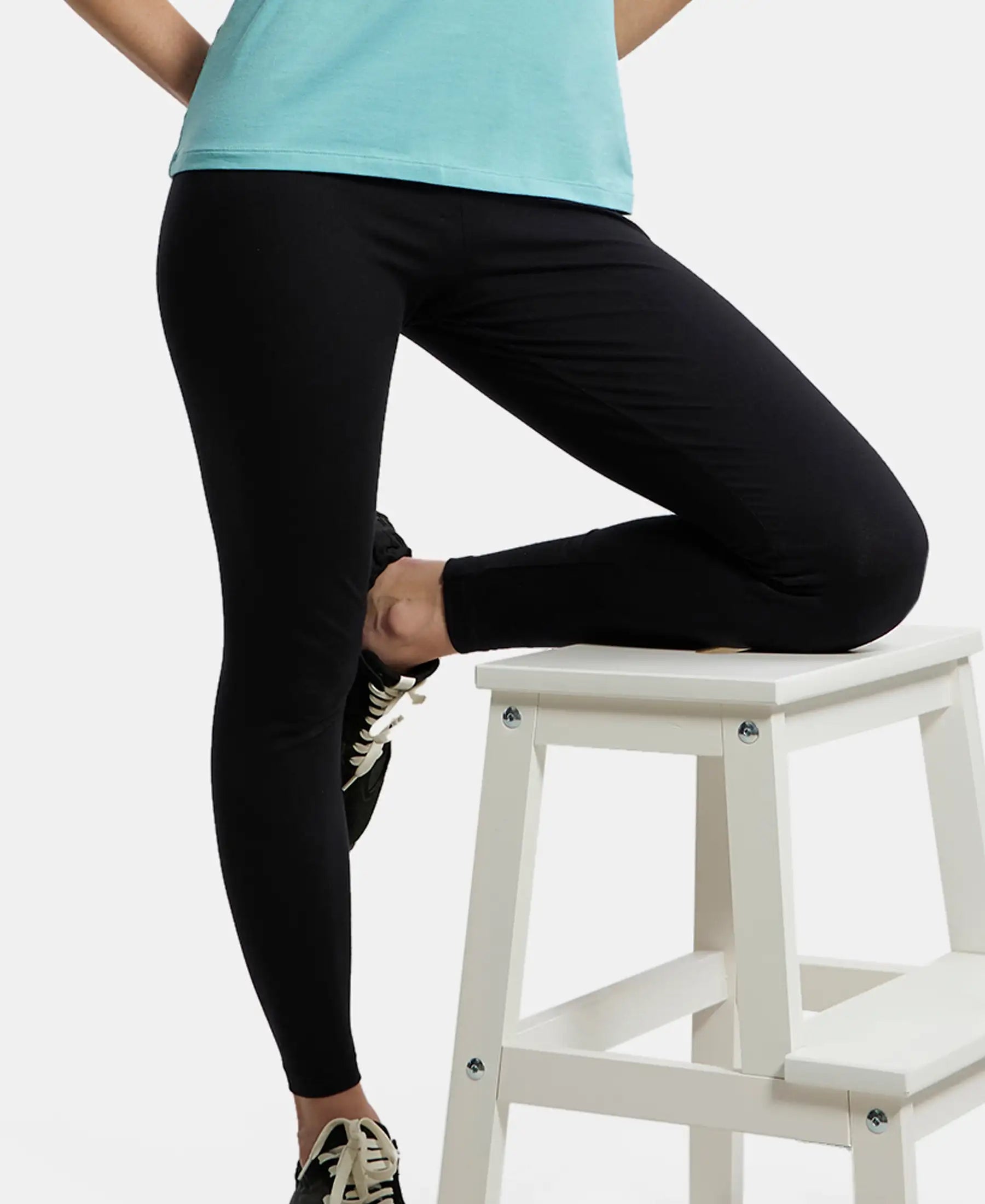 Super Combed Cotton Elastane Stretch Leggings with Ultrasoft Waistband - Black