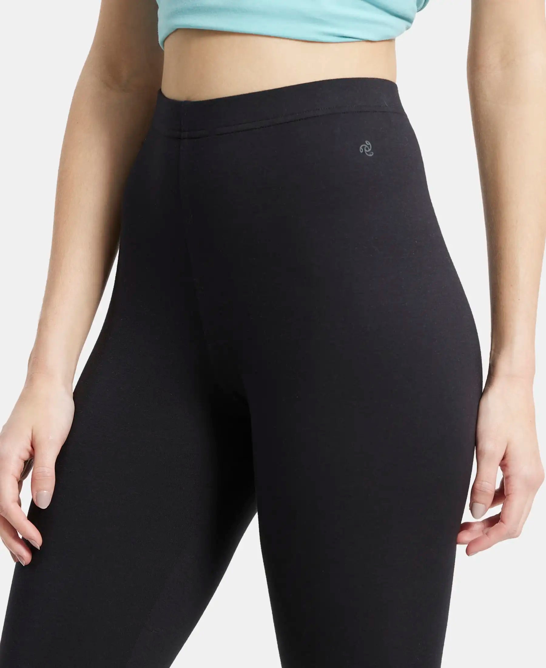 Super Combed Cotton Elastane Stretch Leggings with Ultrasoft Waistband - Black