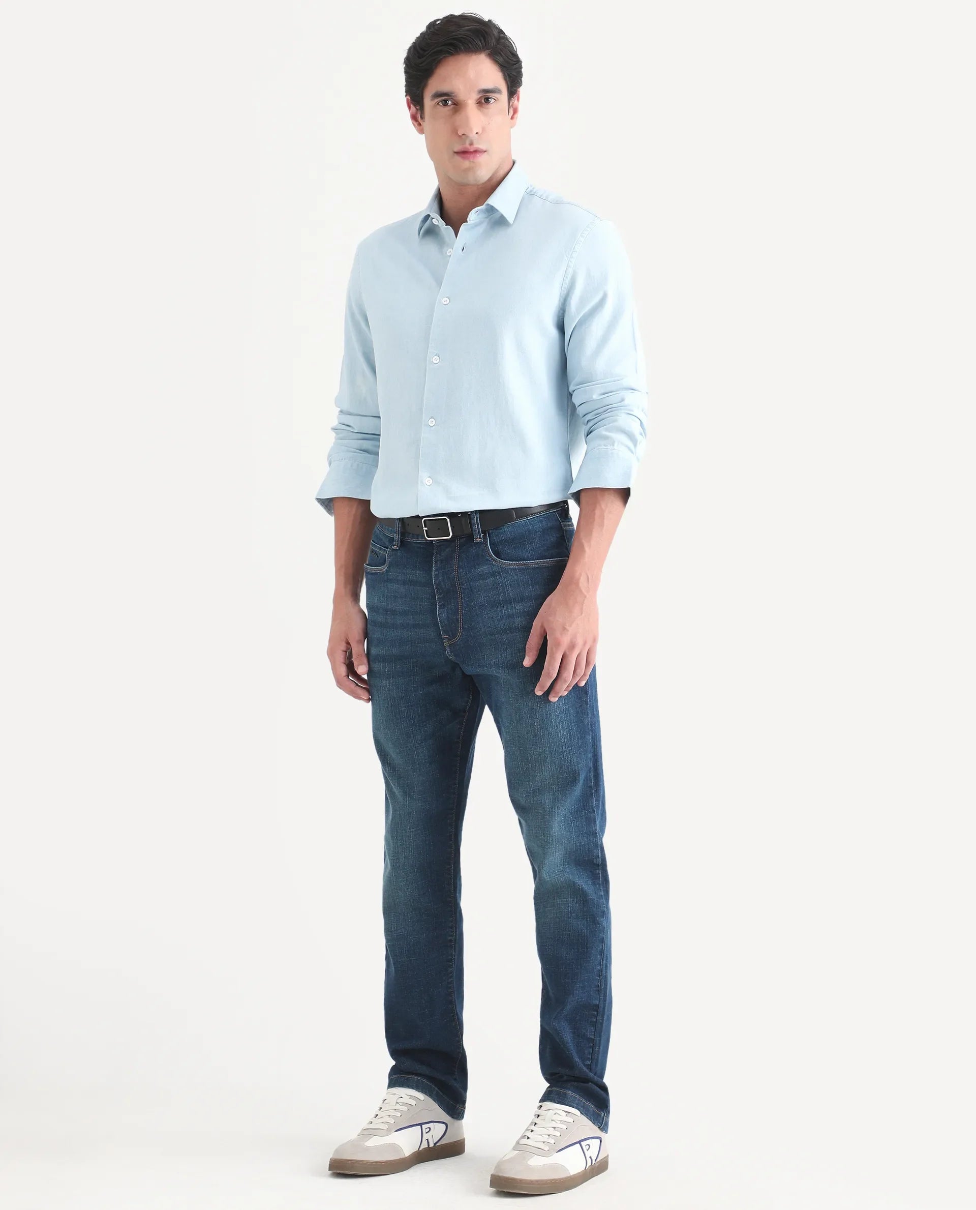 Rare Rabbit Men's Axel M Blue Cotton Blend Morris Regular Fit Plain Jeans