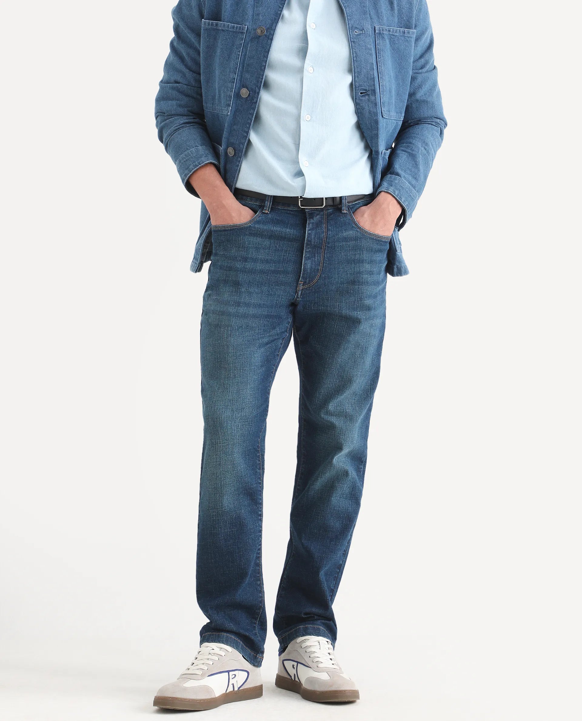 Rare Rabbit Men's Axel M Blue Cotton Blend Morris Regular Fit Plain Jeans