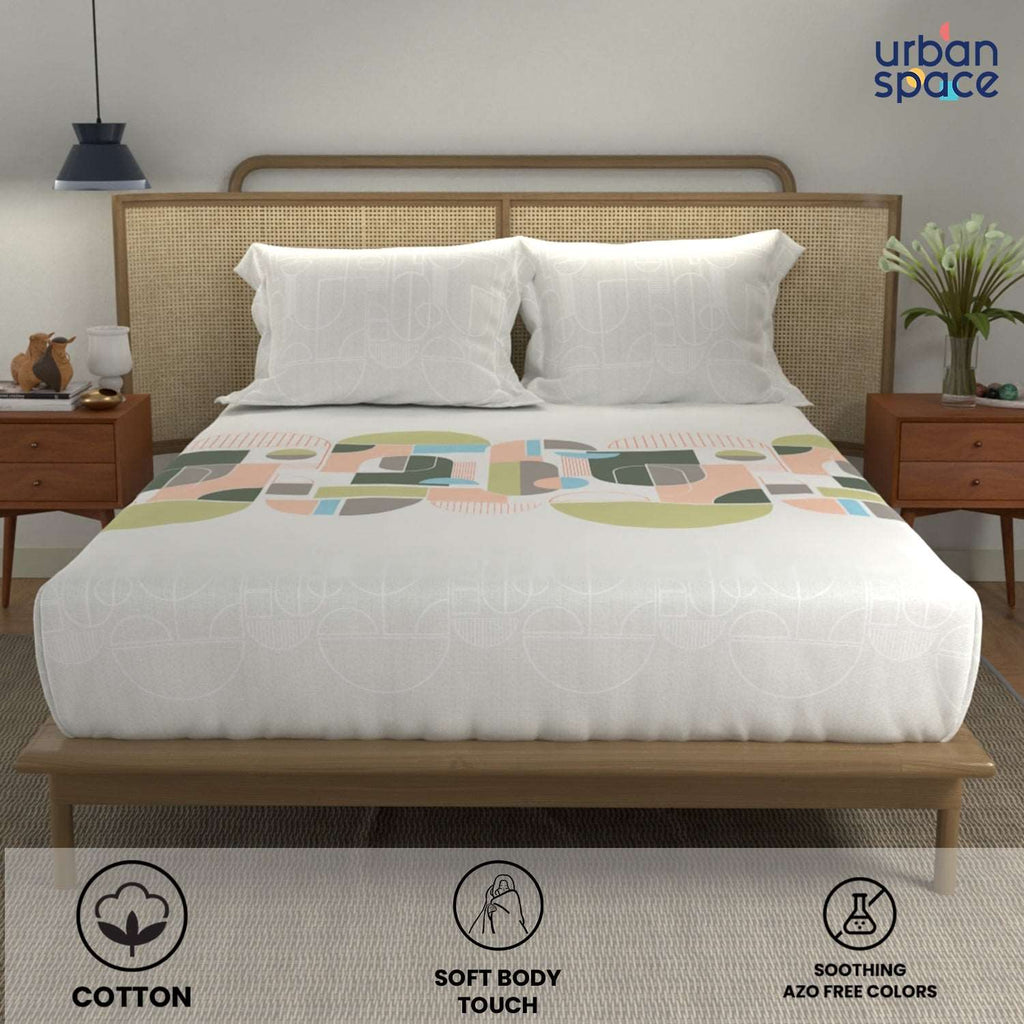 Divine Collection - Cotton Bedsheet With 2 Pillow Covers, Binary Green
