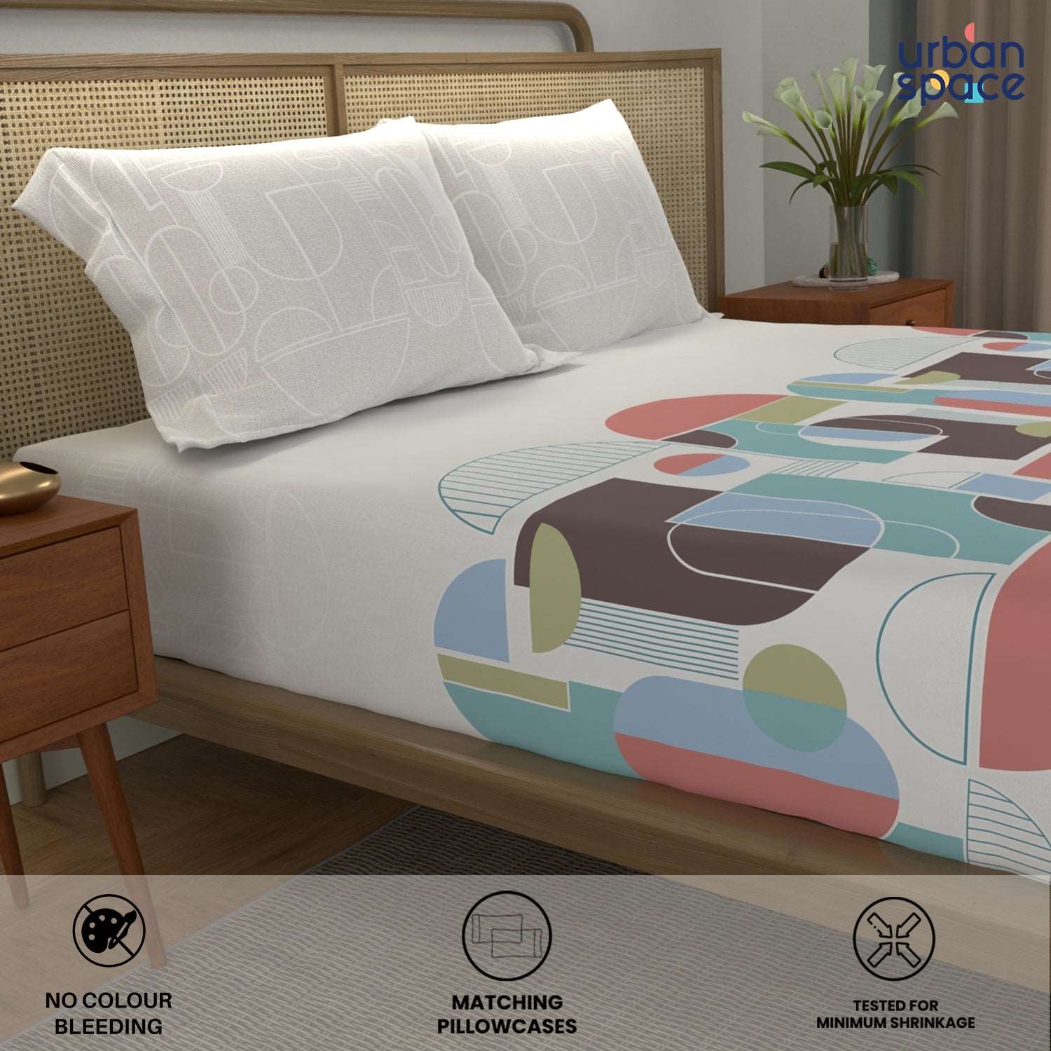 Divine Collection - Cotton Bedsheet With 2 Pillow Covers, Binary Peach