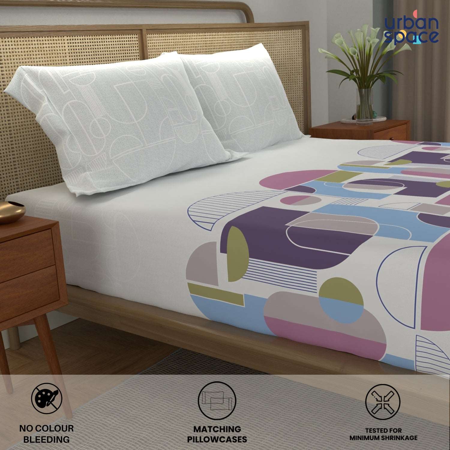 Divine Collection - Cotton Bedsheet With 2 Pillow Covers, Binary Mauve