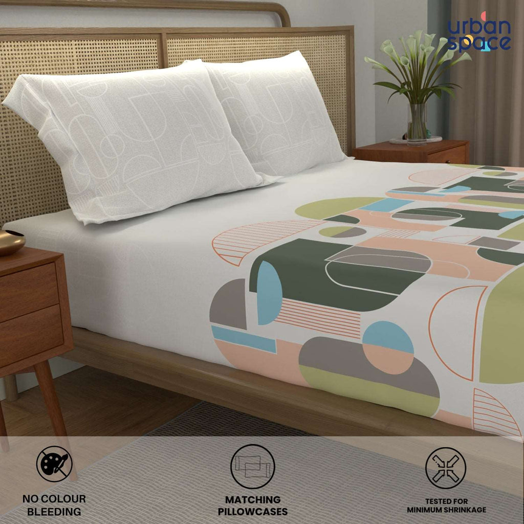 Divine Collection - Cotton Bedsheet With 2 Pillow Covers, Binary Green