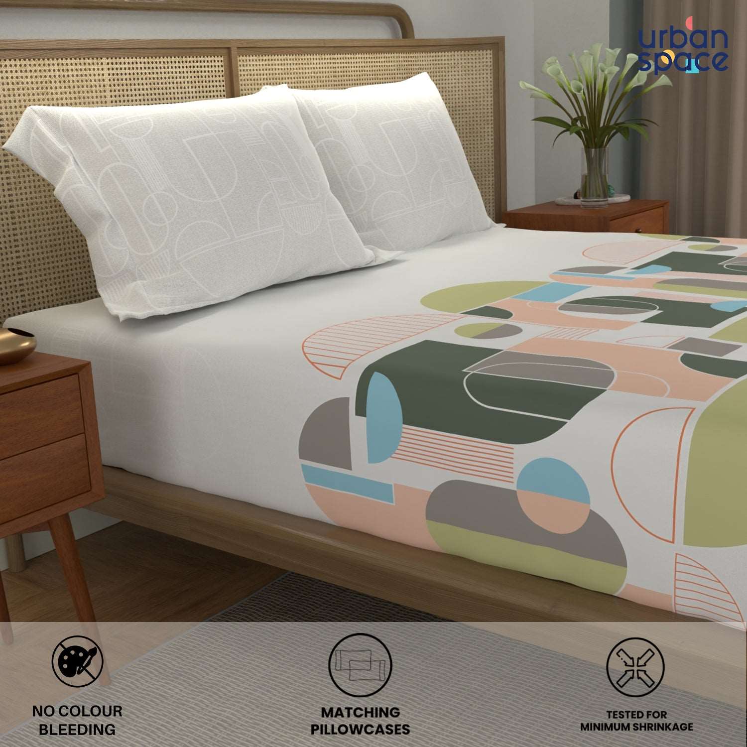 Divine Collection - Cotton Bedsheet With 2 Pillow Covers, Binary Green