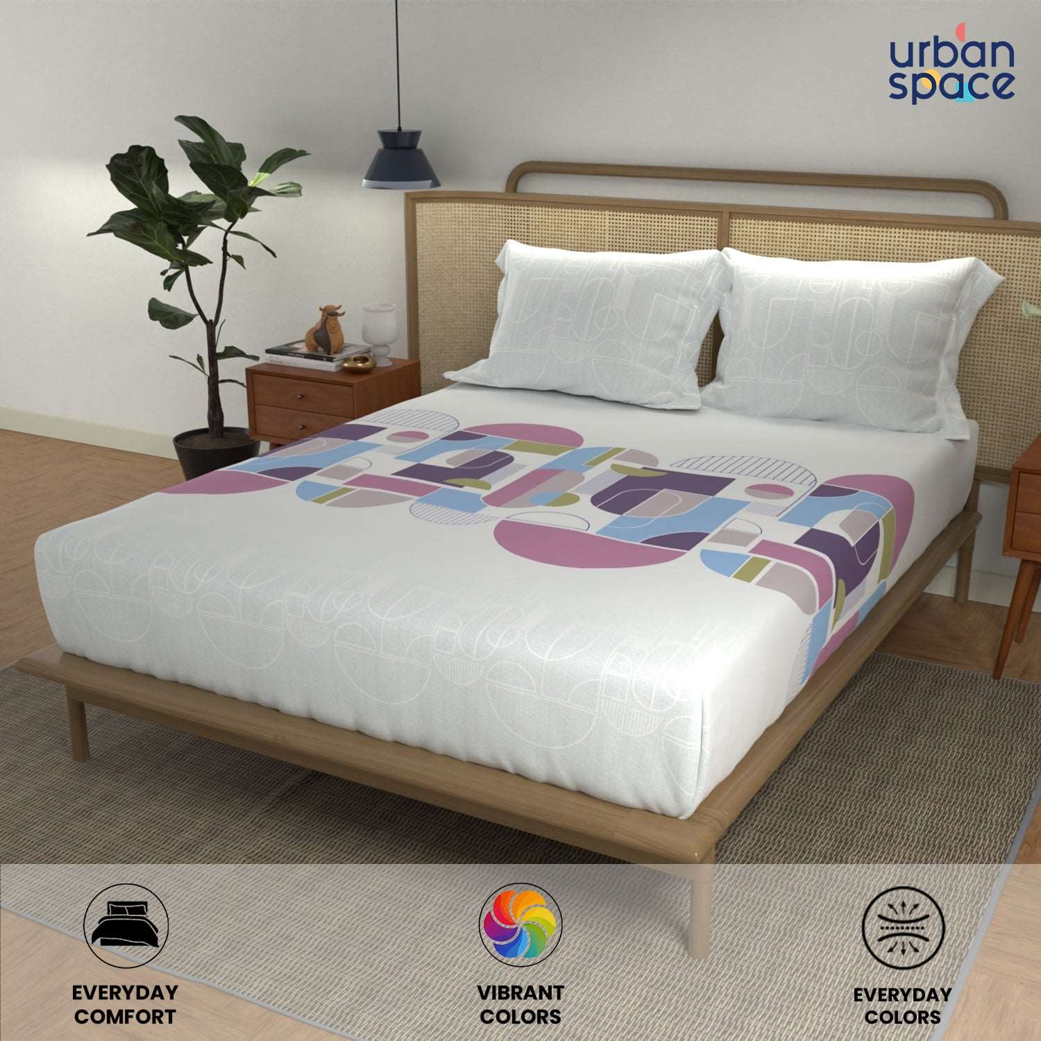 Divine Collection - Cotton Bedsheet With 2 Pillow Covers, Binary Mauve