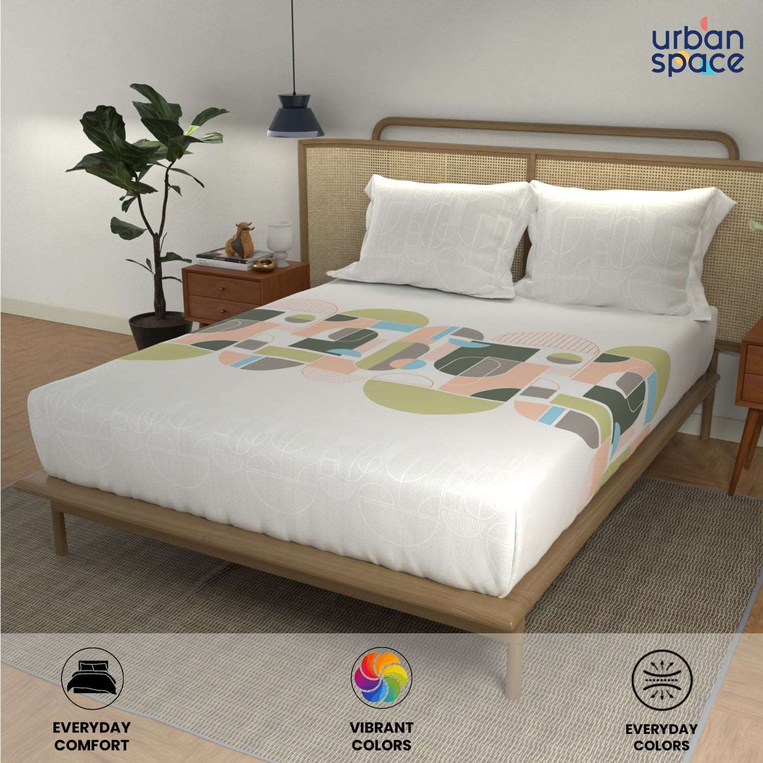 Divine Collection - Cotton Bedsheet With 2 Pillow Covers, Binary Green