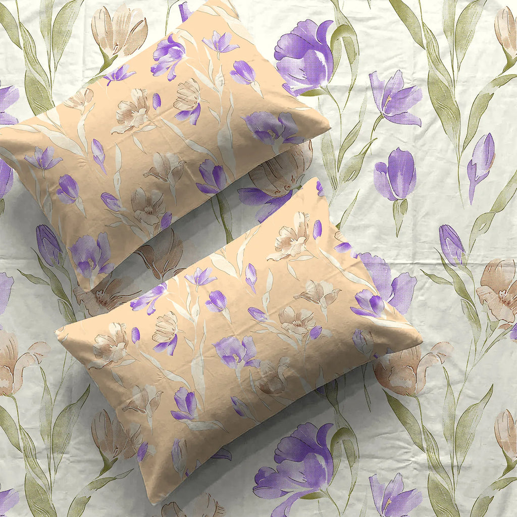 Divine Collection - Cotton Bedsheet With 2 Pillow Covers, Autumn Peach