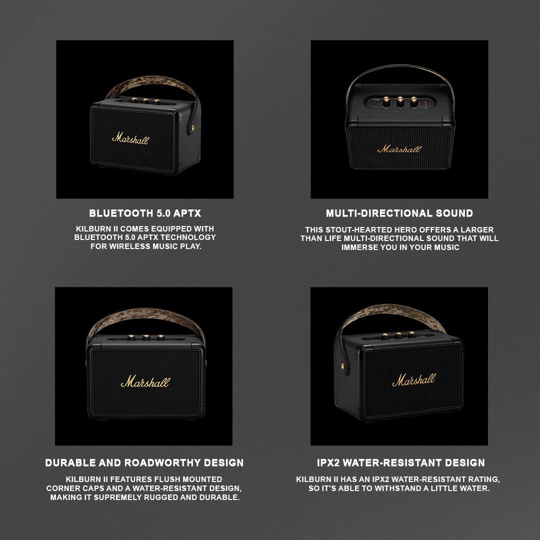 Marshall Kilburn II 36W Portable Bluetooth Speaker - Black & Brass