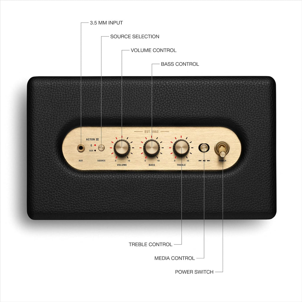 Marshall Acton III Wired Connectivity Stereo Home Speakers with Bluetooth 5.2 & RCA or 3.5mm Input – Black