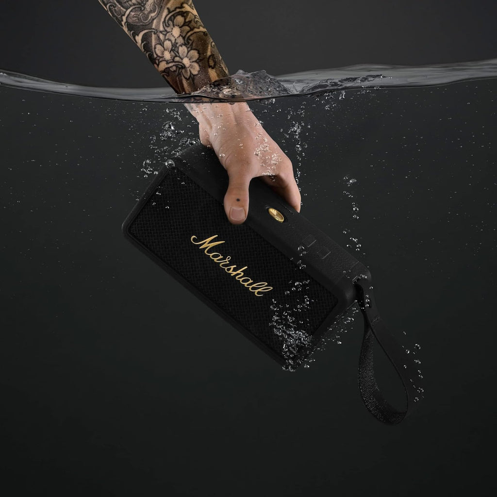 Marshall Middleton Portable Bluetooth Speaker with 20+ Hours of Portable Playtime, 360° Sound, Dust & Waterproof (IP67) - Black & Brass