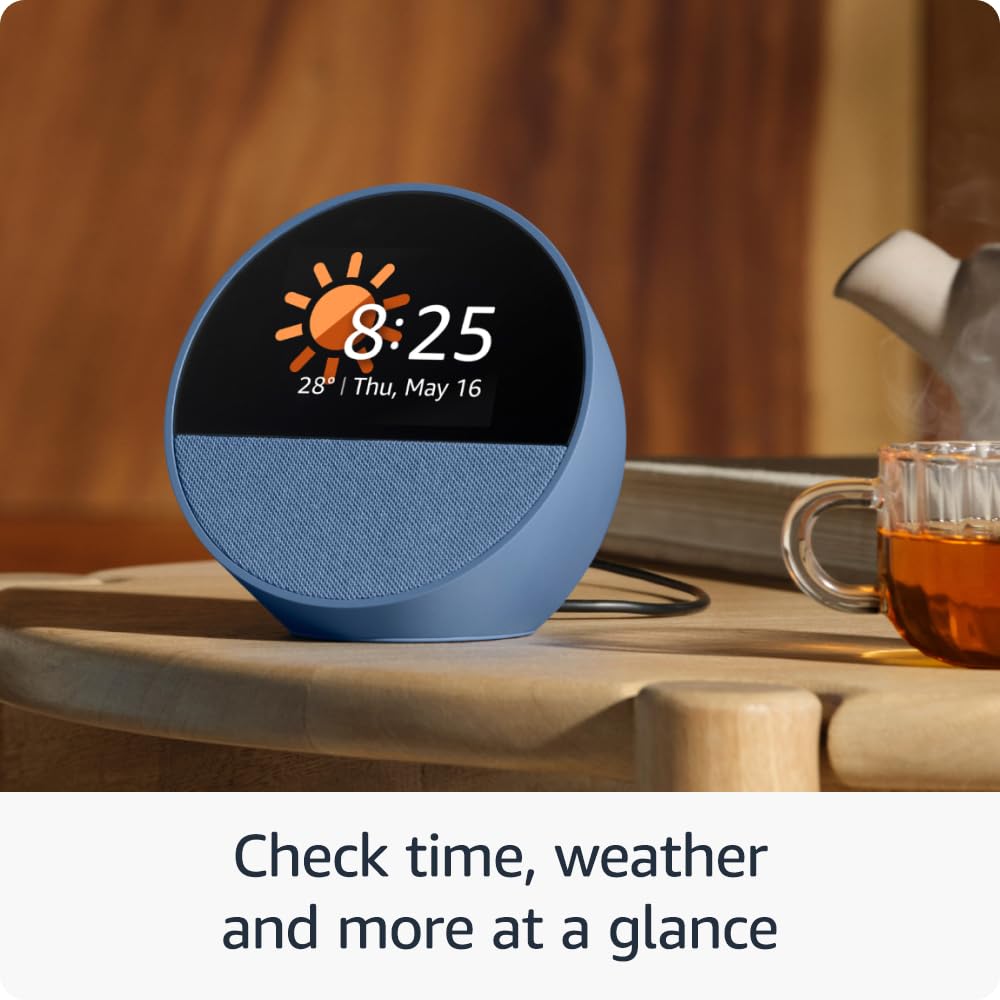 Amazon Echo Spot (latest model), Smart alarm clock with vibrant sound, Alexa and Bluetooth | Blue