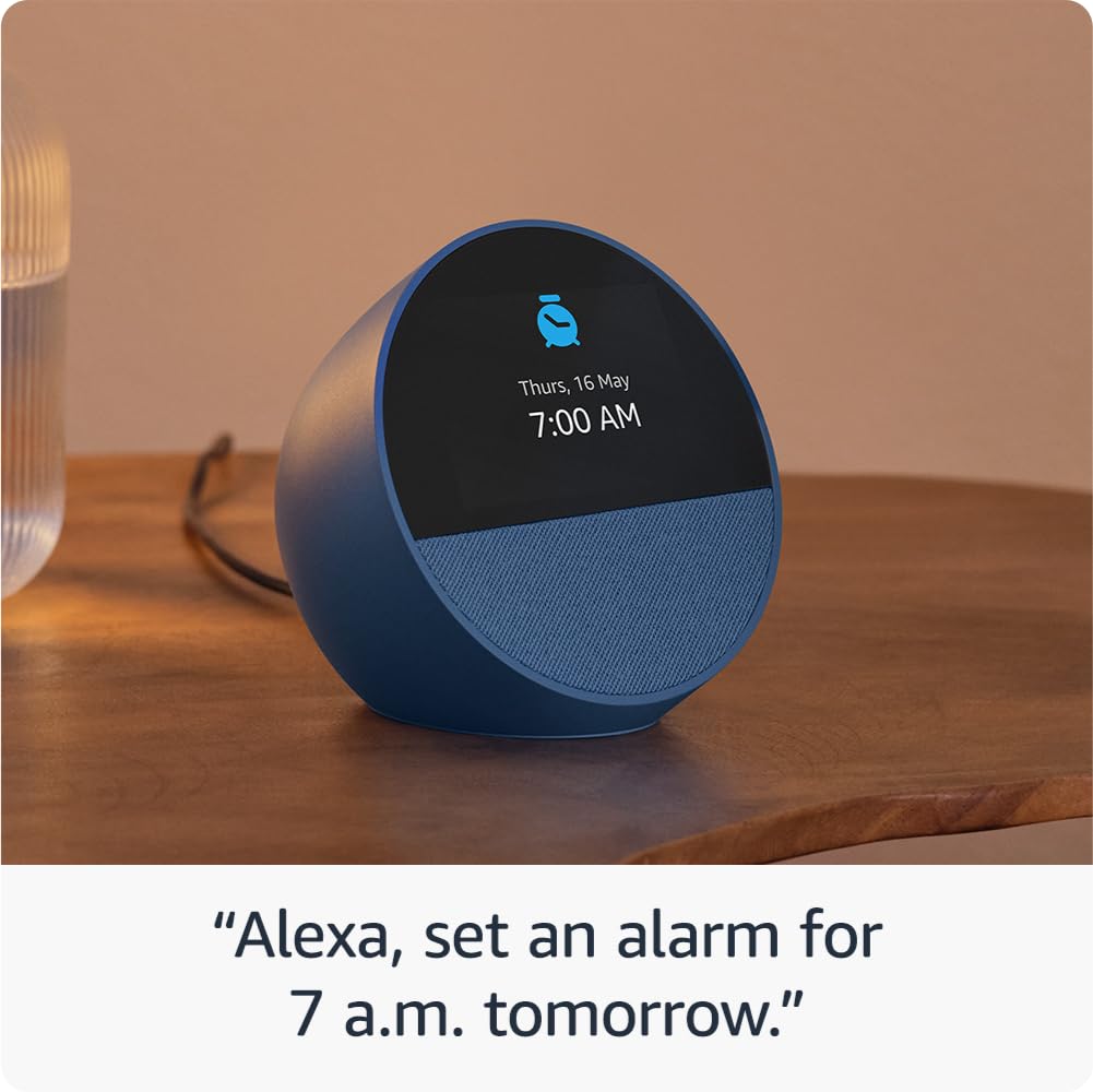 Amazon Echo Spot (latest model), Smart alarm clock with vibrant sound, Alexa and Bluetooth | Blue