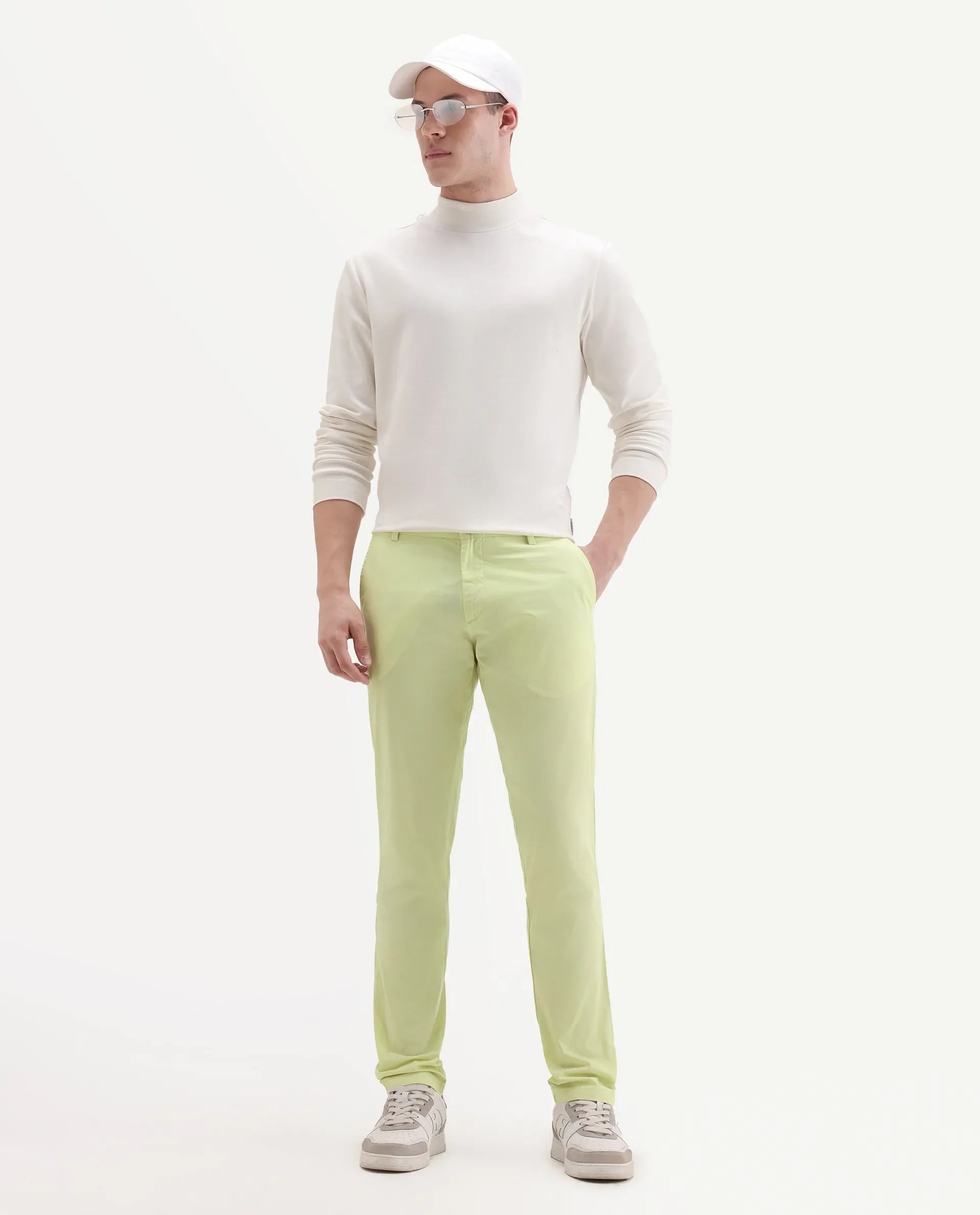 Rare Rabbit Men's Bake Yellow Cotton Plain Regular Fit Trouser