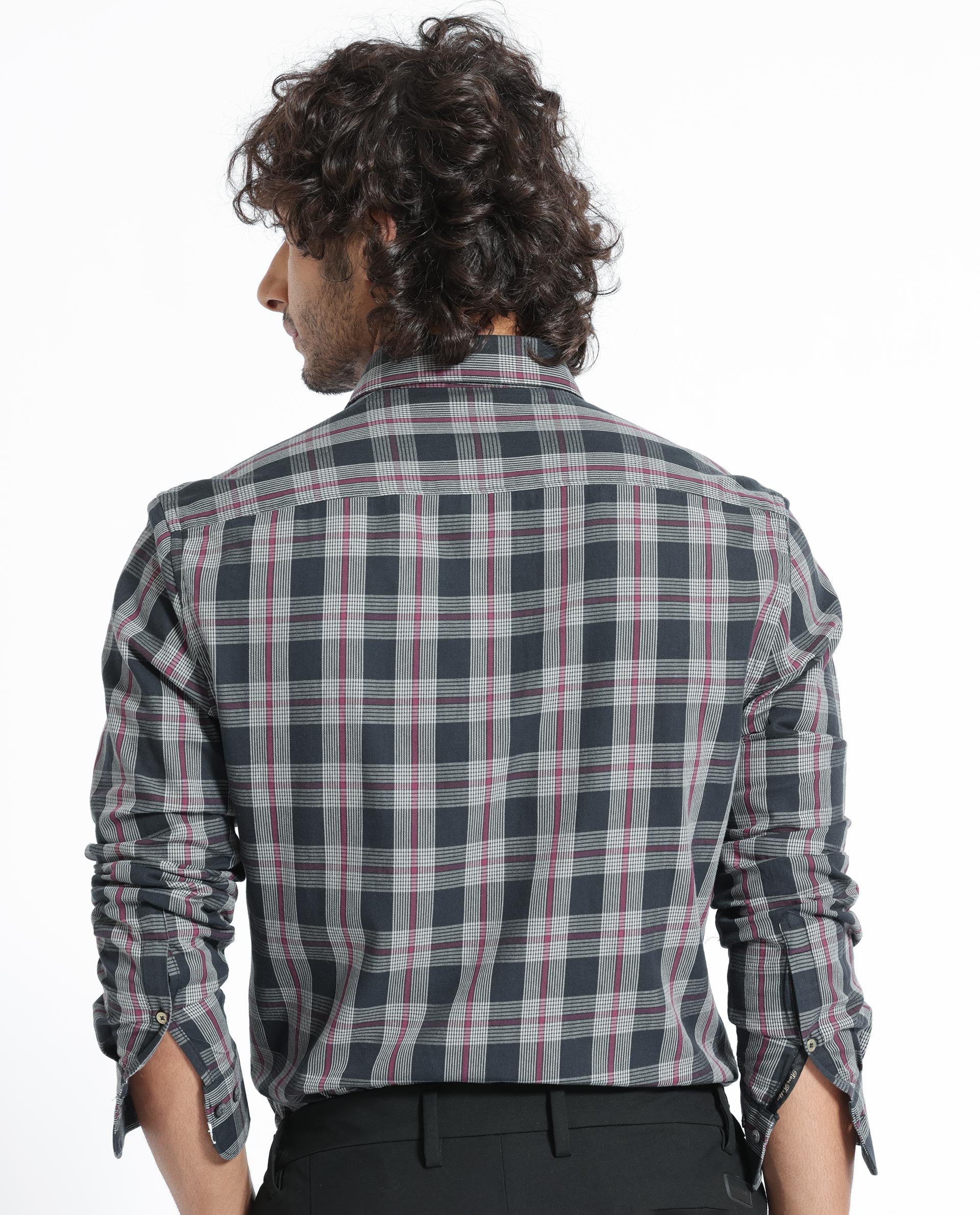 Rare Rabbit Men's Bale Black Cotton Checked Print Regular Fit Full Sleeve Collared Shirt