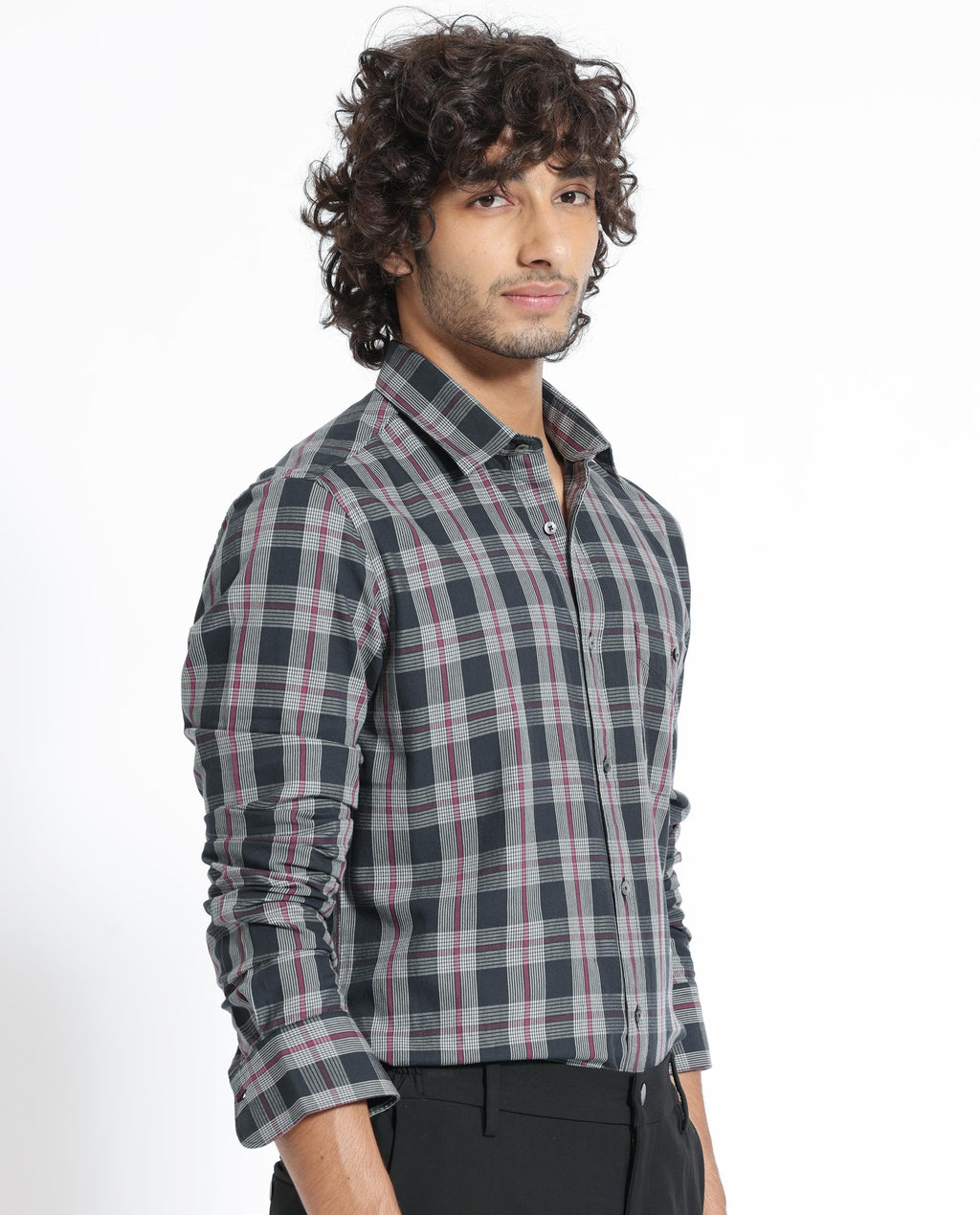 Rare Rabbit Men's Bale Black Cotton Checked Print Regular Fit Full Sleeve Collared Shirt
