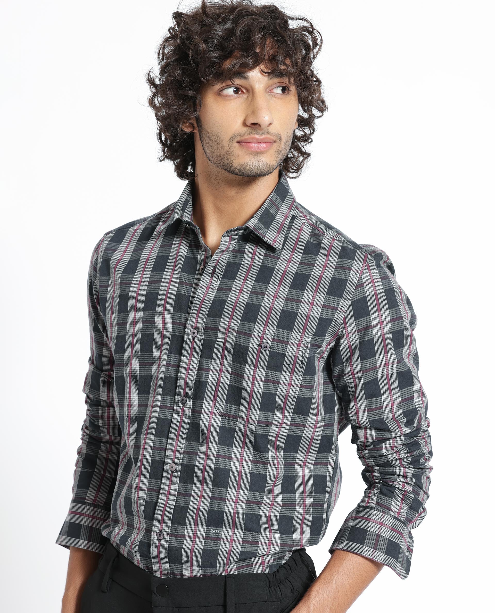 Rare Rabbit Men's Bale Black Cotton Checked Print Regular Fit Full Sleeve Collared Shirt