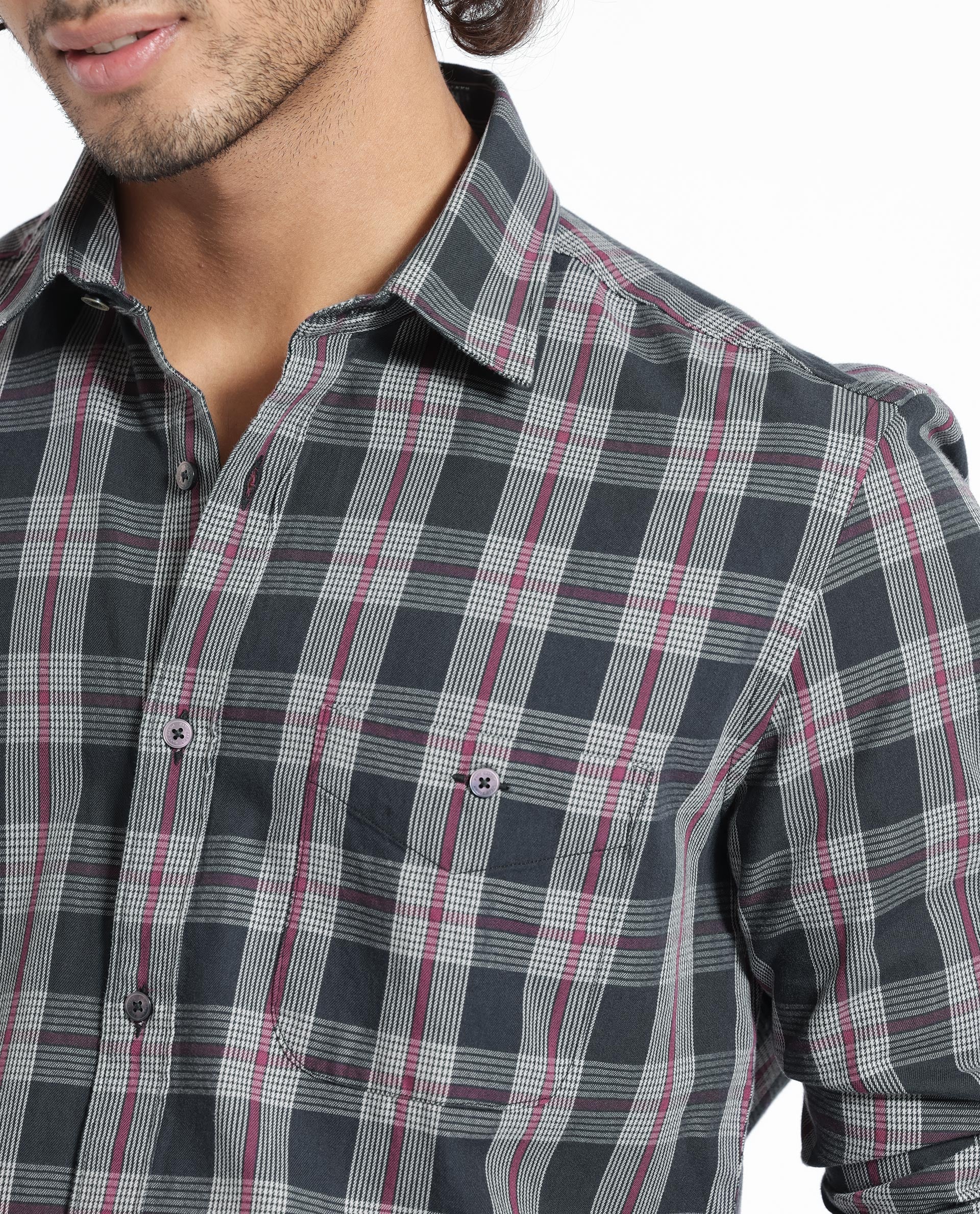 Rare Rabbit Men's Bale Black Cotton Checked Print Regular Fit Full Sleeve Collared Shirt