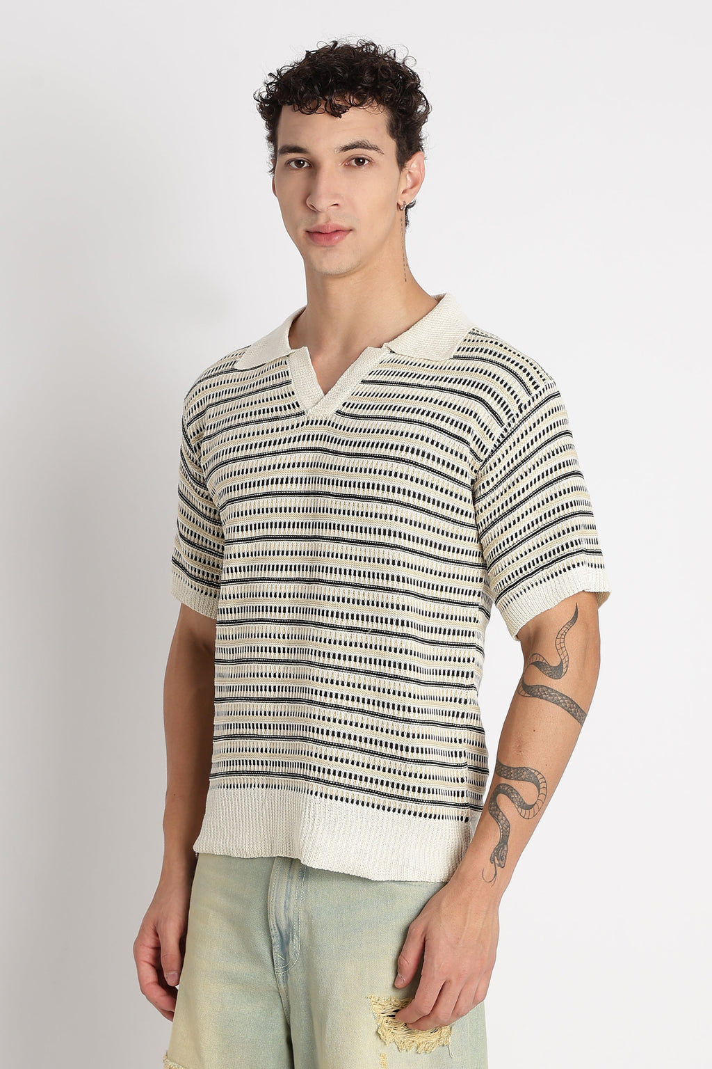 Men Stylish Striped Knit T-Shirt