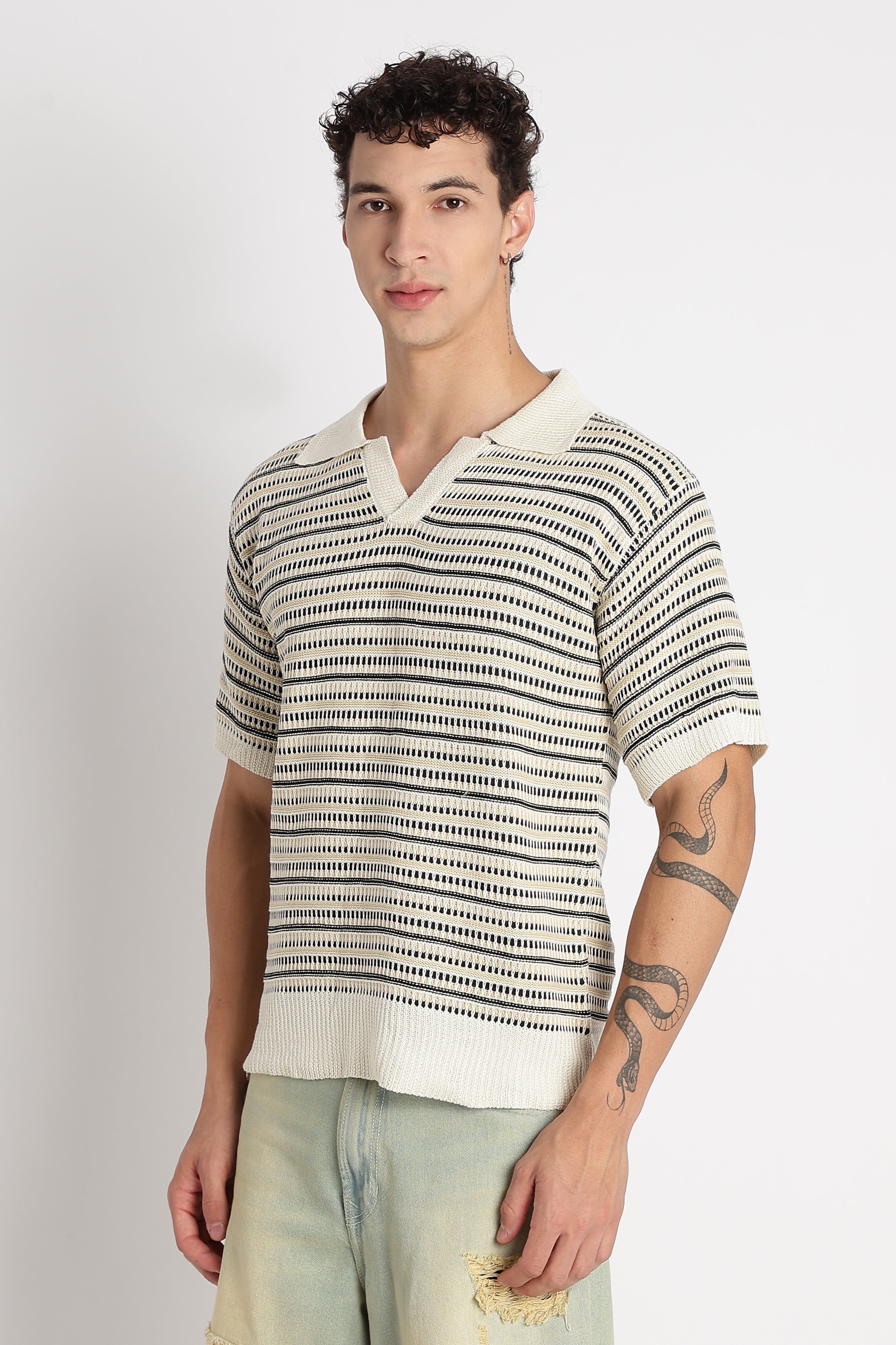 Men Stylish Striped Knit T-Shirt