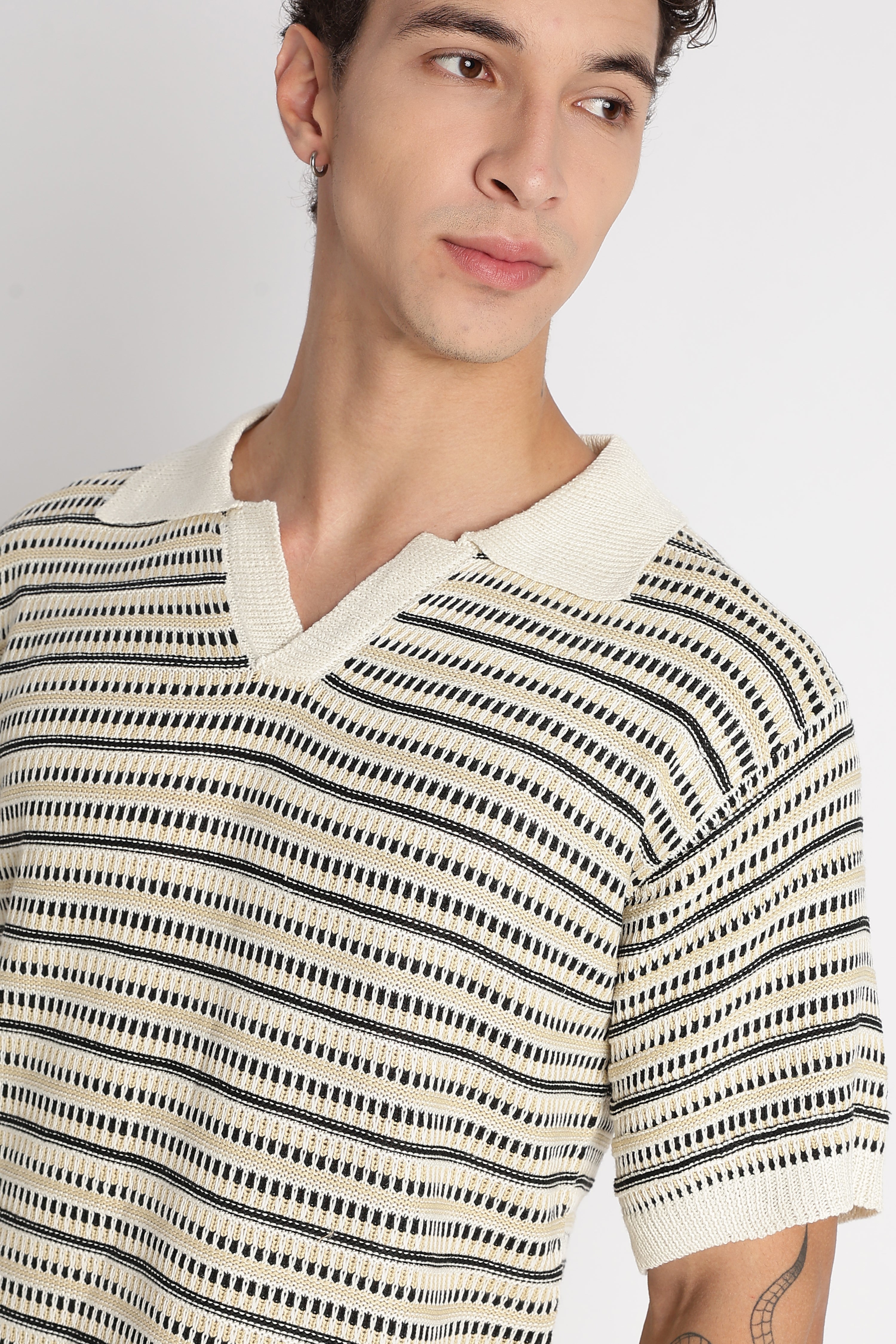 Men Stylish Striped Knit T-Shirt