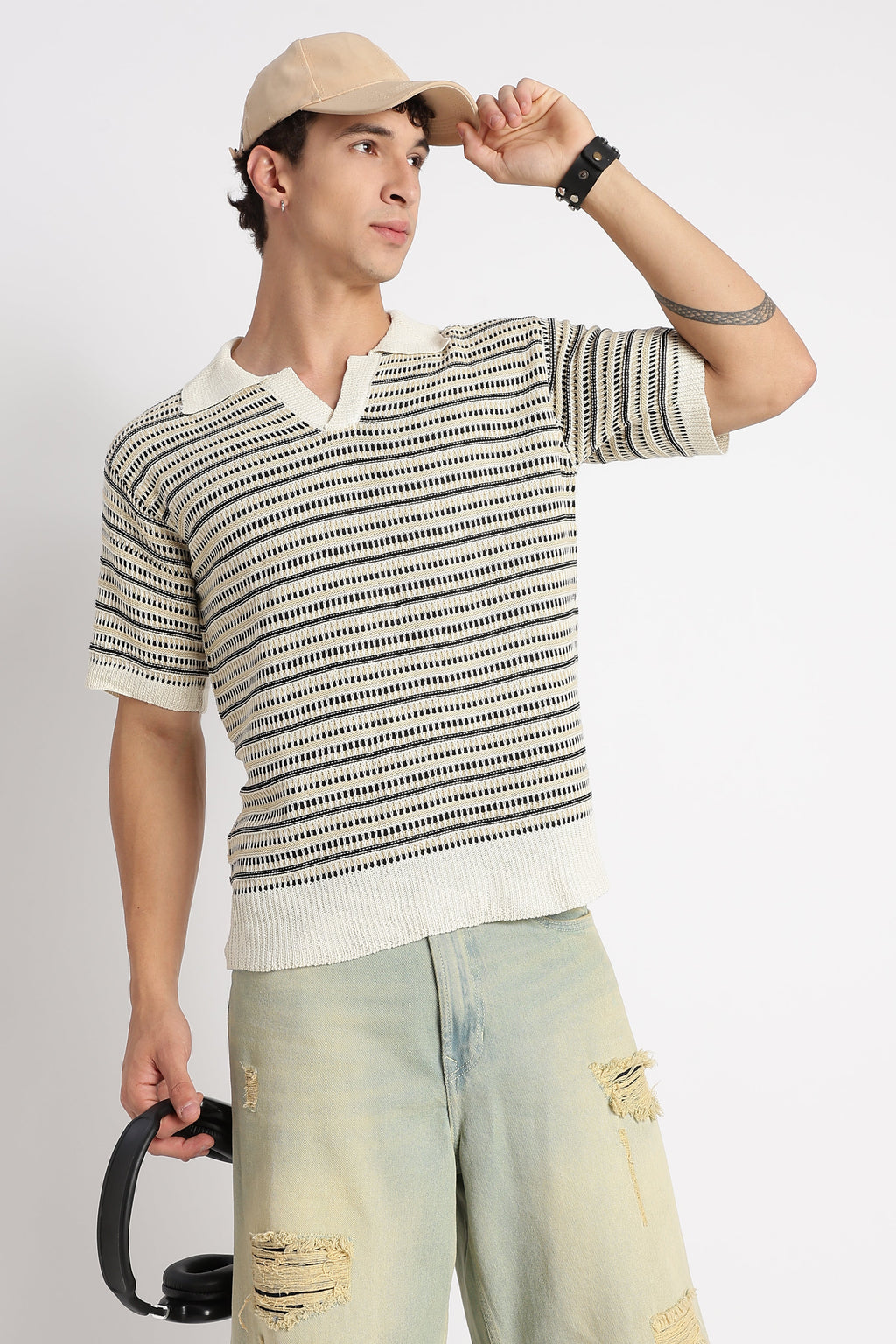 Men Stylish Striped Knit T-Shirt
