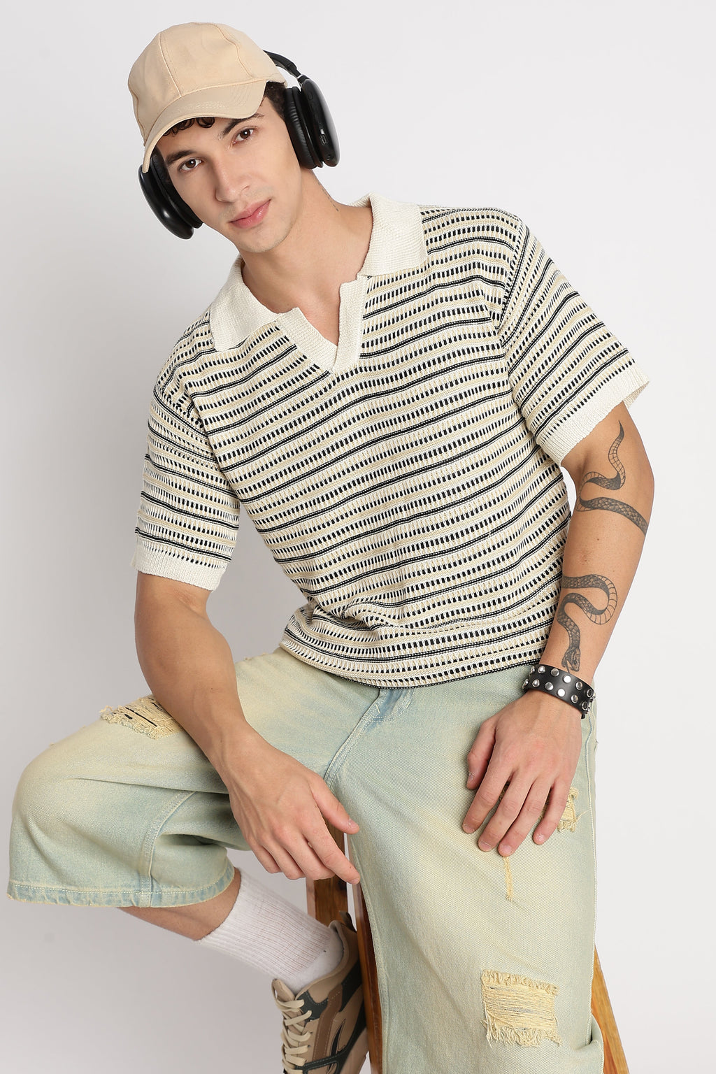 Men Stylish Striped Knit T-Shirt