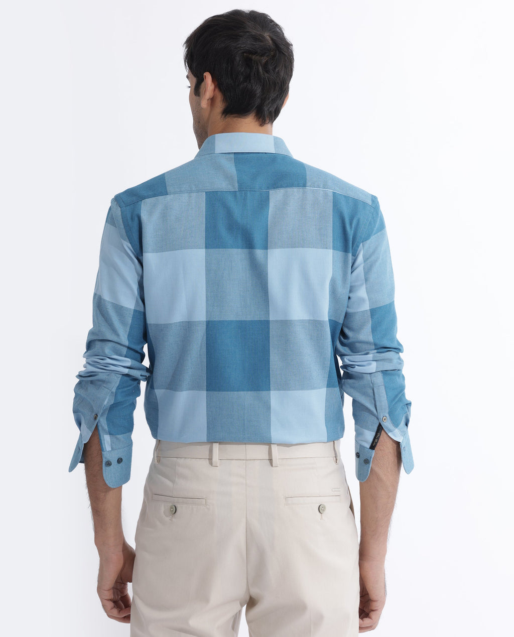 Rare Rabbit Men's Beavers Blue Cotton Checked Print Regular Fit Full Sleeve Collared Shirt