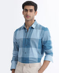 Rare Rabbit Men's Beavers Blue Cotton Checked Print Regular Fit Full Sleeve Collared Shirt