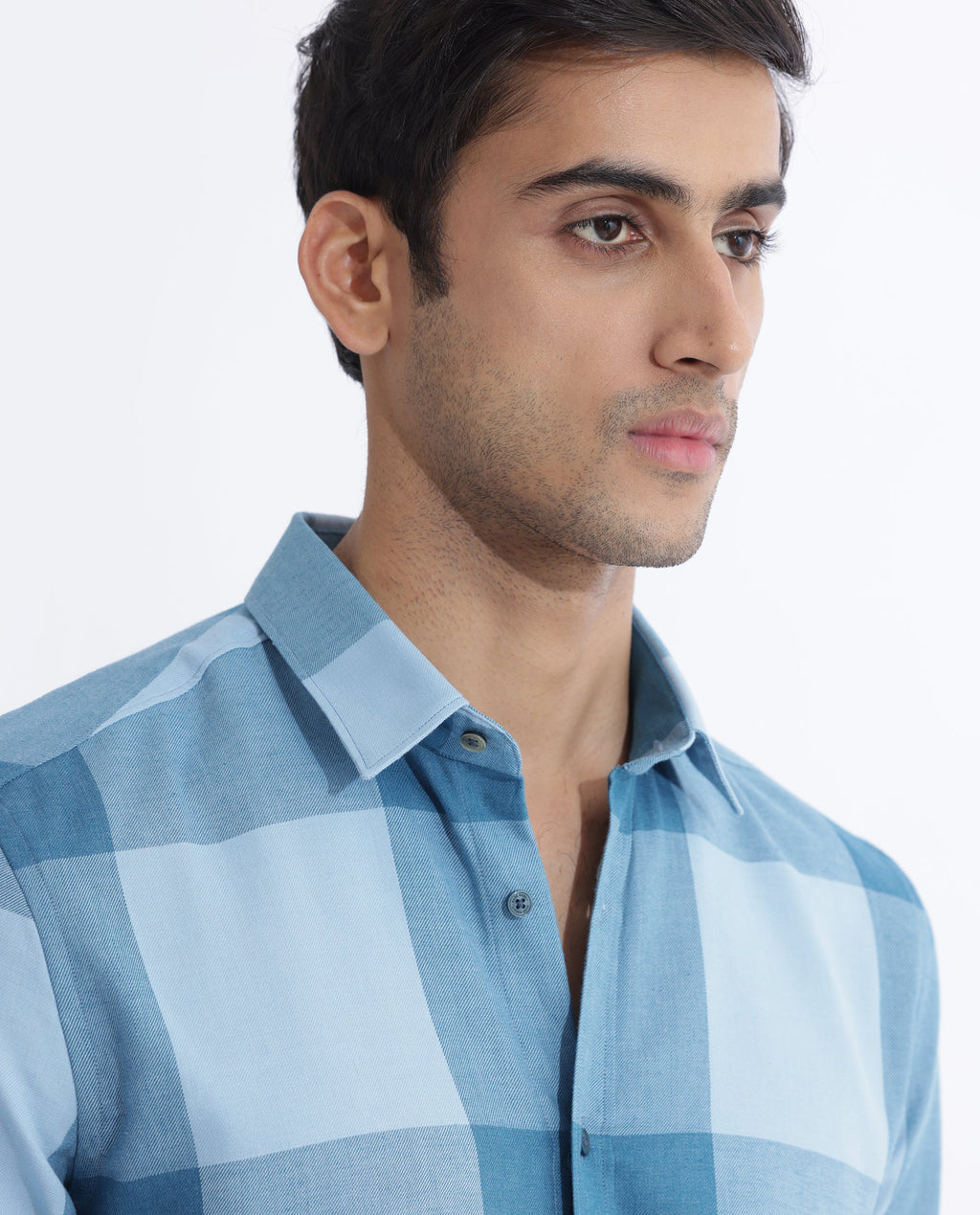 Rare Rabbit Men's Beavers Blue Cotton Checked Print Regular Fit Full Sleeve Collared Shirt