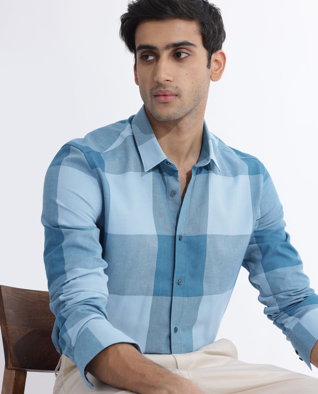 Rare Rabbit Men's Beavers Blue Cotton Checked Print Regular Fit Full Sleeve Collared Shirt
