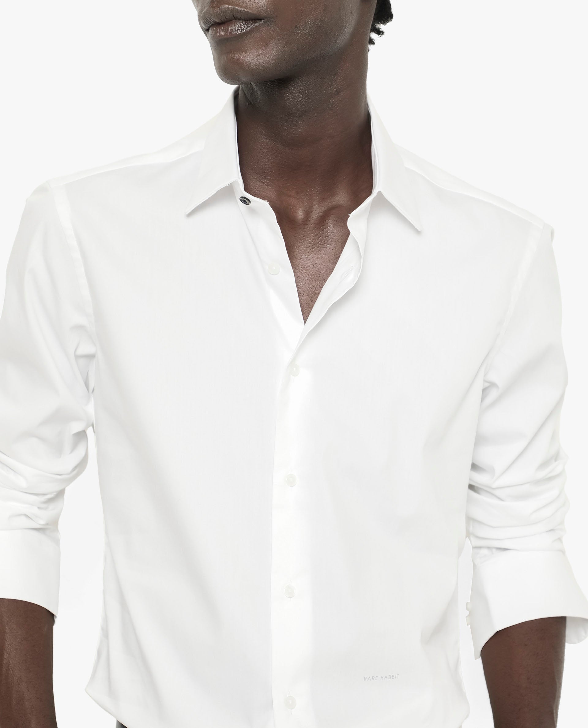 Rare Rabbit Men's Benedict White Cotton Plain Regular Fit Full Sleeve Collared Shirt