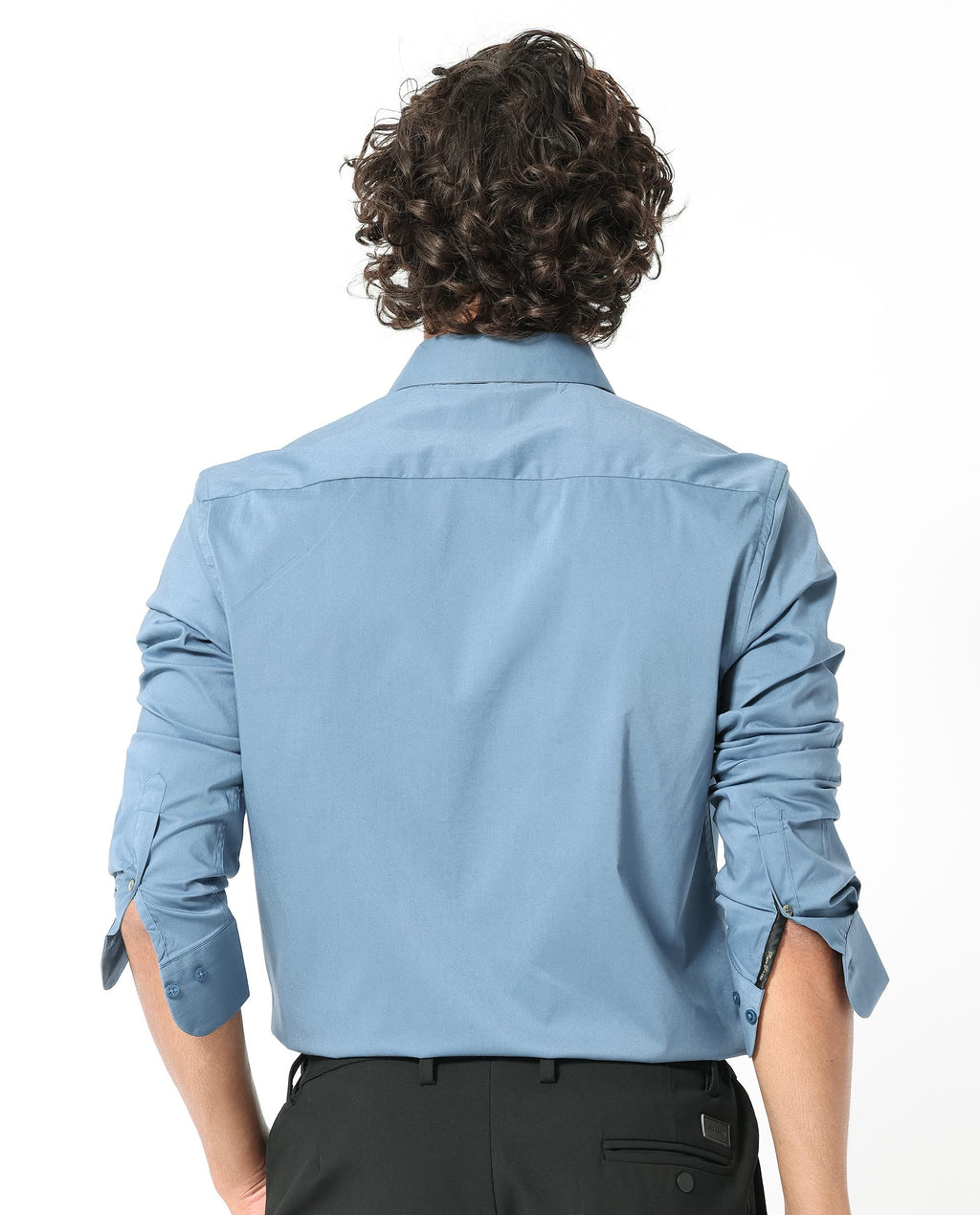 Rare Rabbit Men's Benedict Light Blue Cotton Plain Regular Fit Full Sleeve Collared Shirt