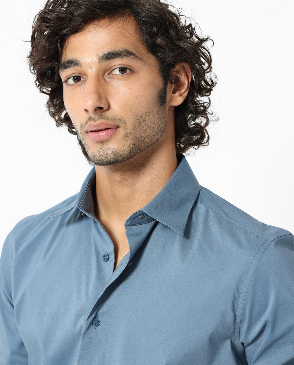 Rare Rabbit Men's Benedict Light Blue Cotton Plain Regular Fit Full Sleeve Collared Shirt